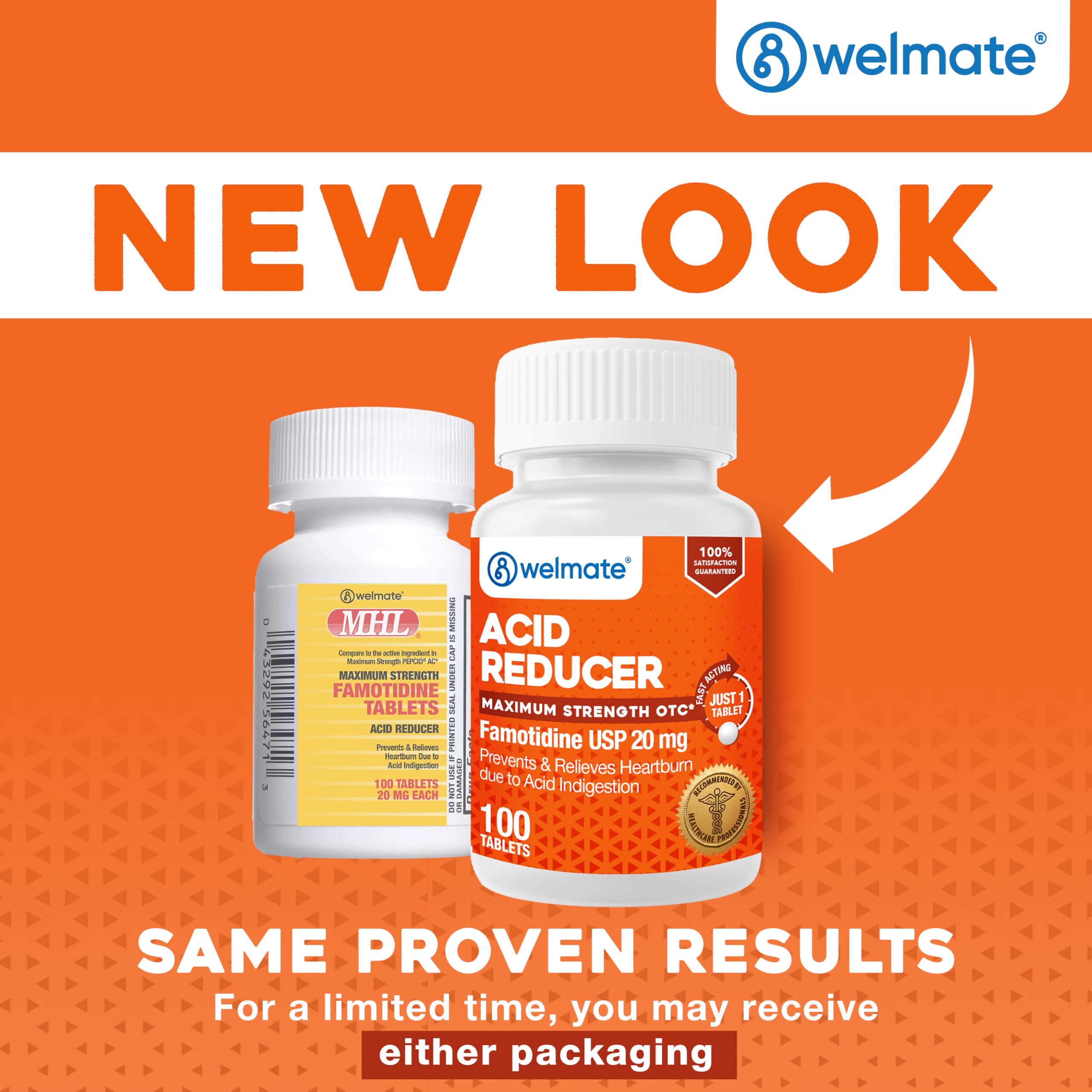 WELMATE Famotidine 20 mg – prise de tablette avec eau pour soulager les symptômes.