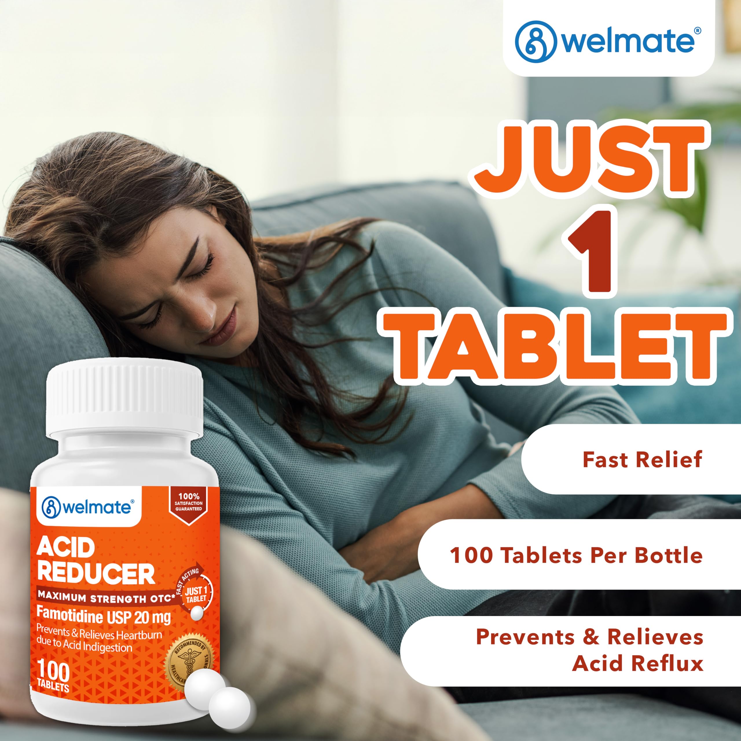 WELMATE Famotidine 20 mg – tablettes, utilisation simple pour prévenir l’indigestion acide.