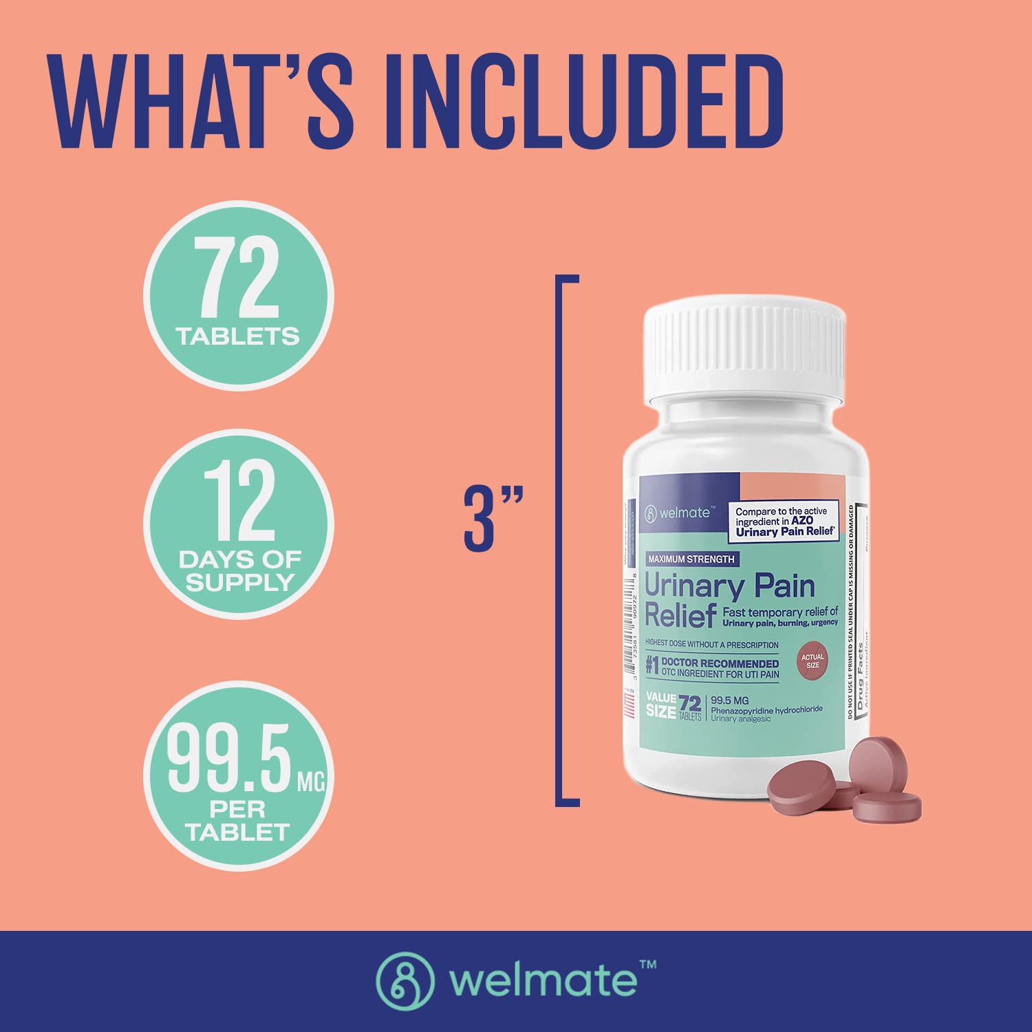 Welmate-pack-dosage-72-tablettes: format pratique pour une utilisation limitée dans le temps.