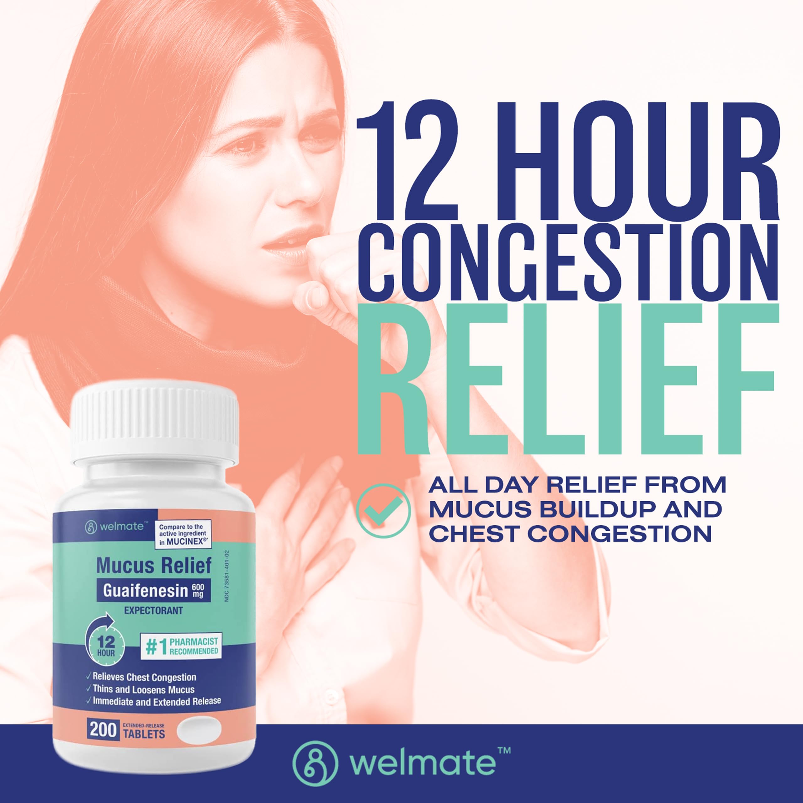WelMate soulagement mucus 12 heures – action prolongée pour respiration plus fluide.