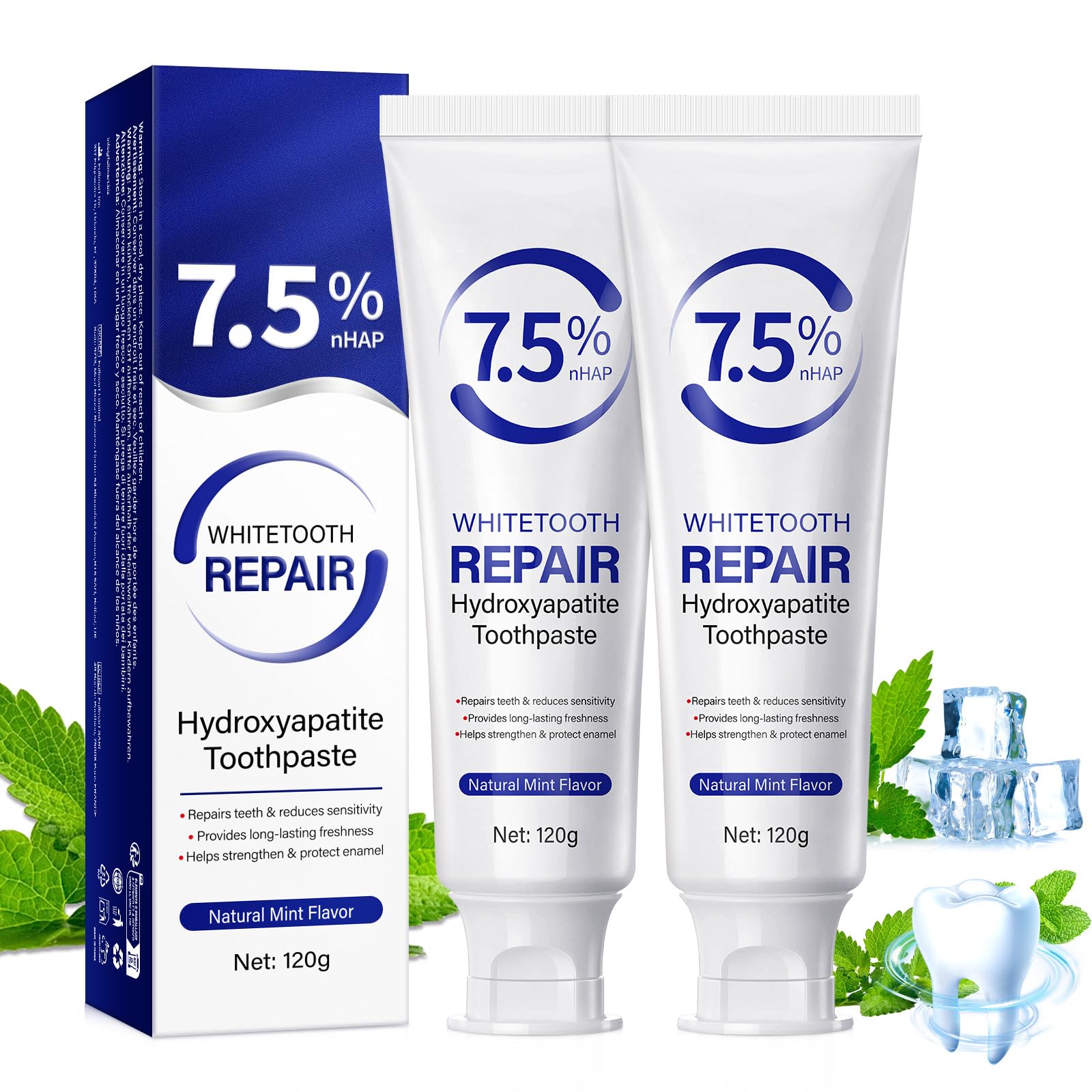 WELOSUER dentifrice hydroxyapatite tube 2pack — protection avancée de l'émail sans fluor