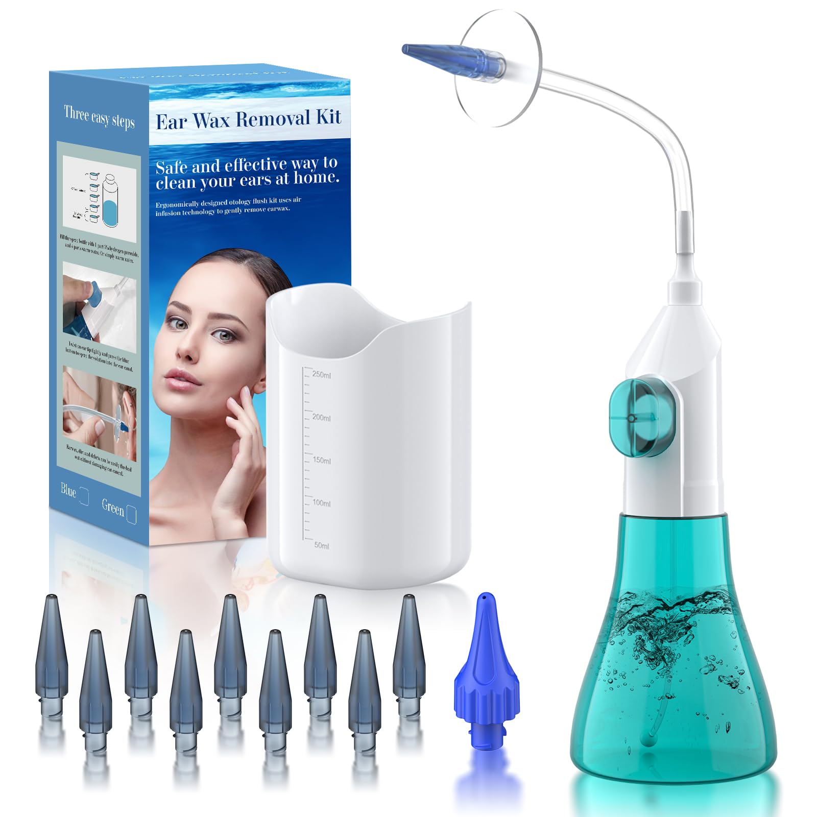 WEUANY kit nettoyage oreille avec bouteille et embouts jetables pour une utilisation sûre à domicile