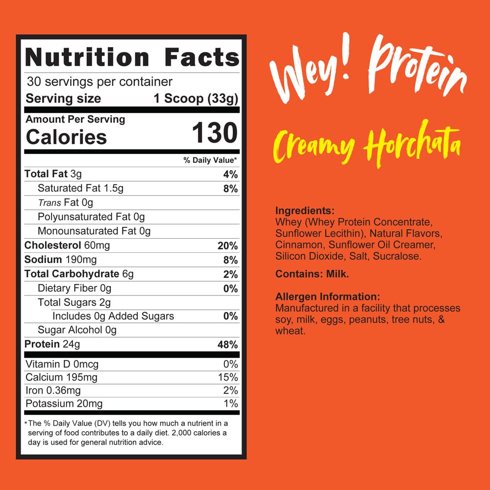 Wey! Horchata – sachet: dosage pratique pour une collation post-entraînement sans sucre.