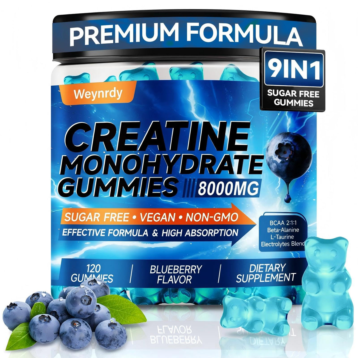 Gommes Weynrdy créatine en bouteille, source pratique d'énergie pour l'entraînement.