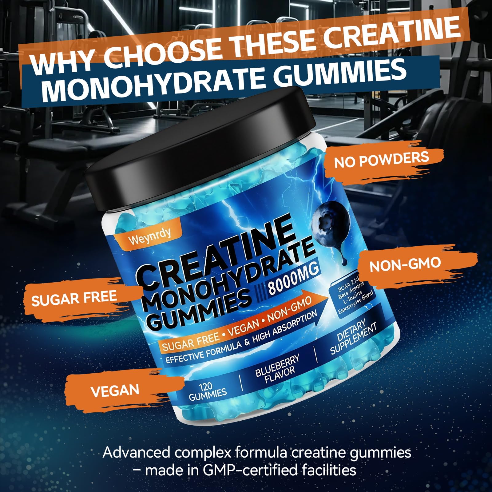 Gommes Weynrdy créatine véganes, sans sucre et enrichies en BCAA.