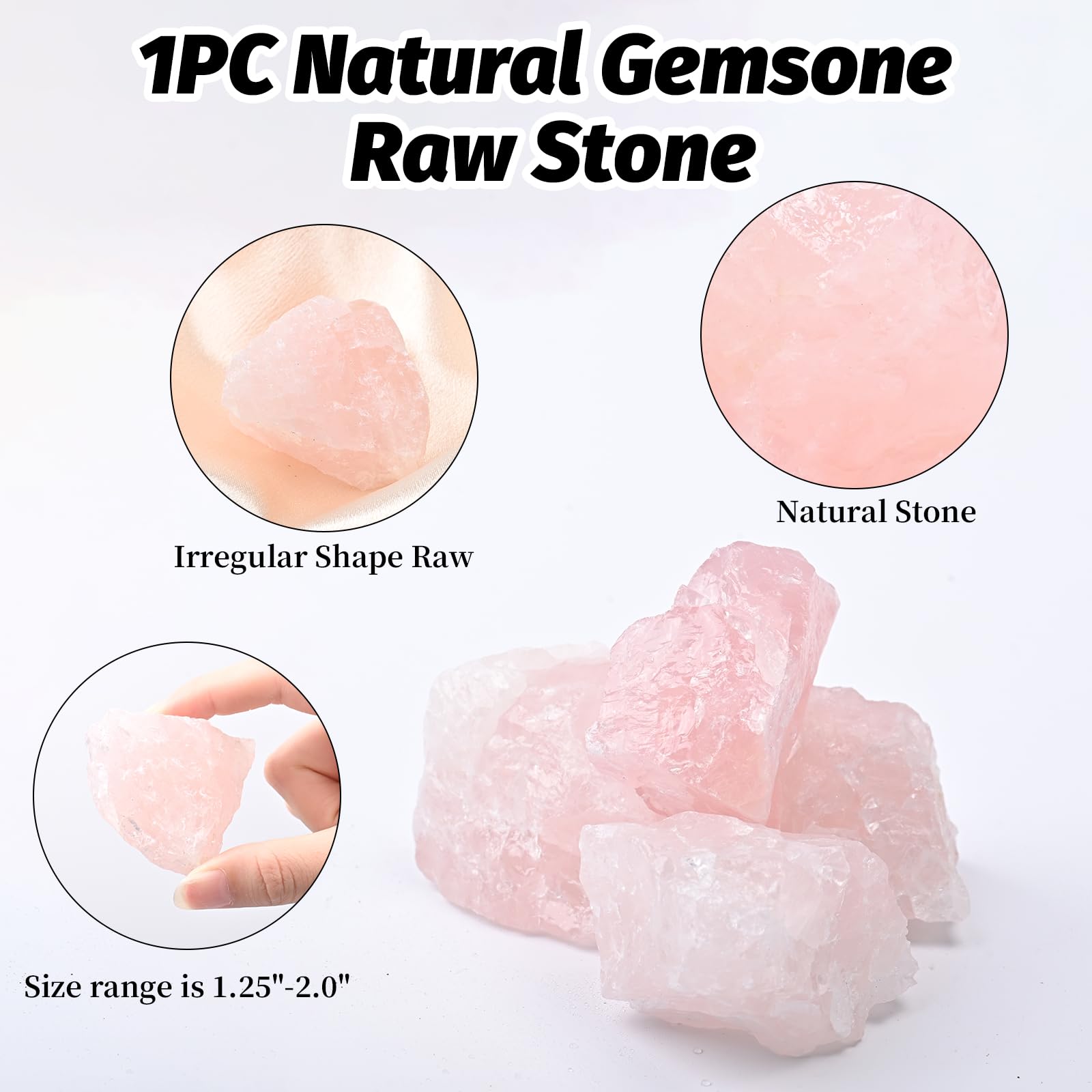 WHAL&YUNE pierre rose quartz brute en boîte cadeau, idée cadeau idéale.