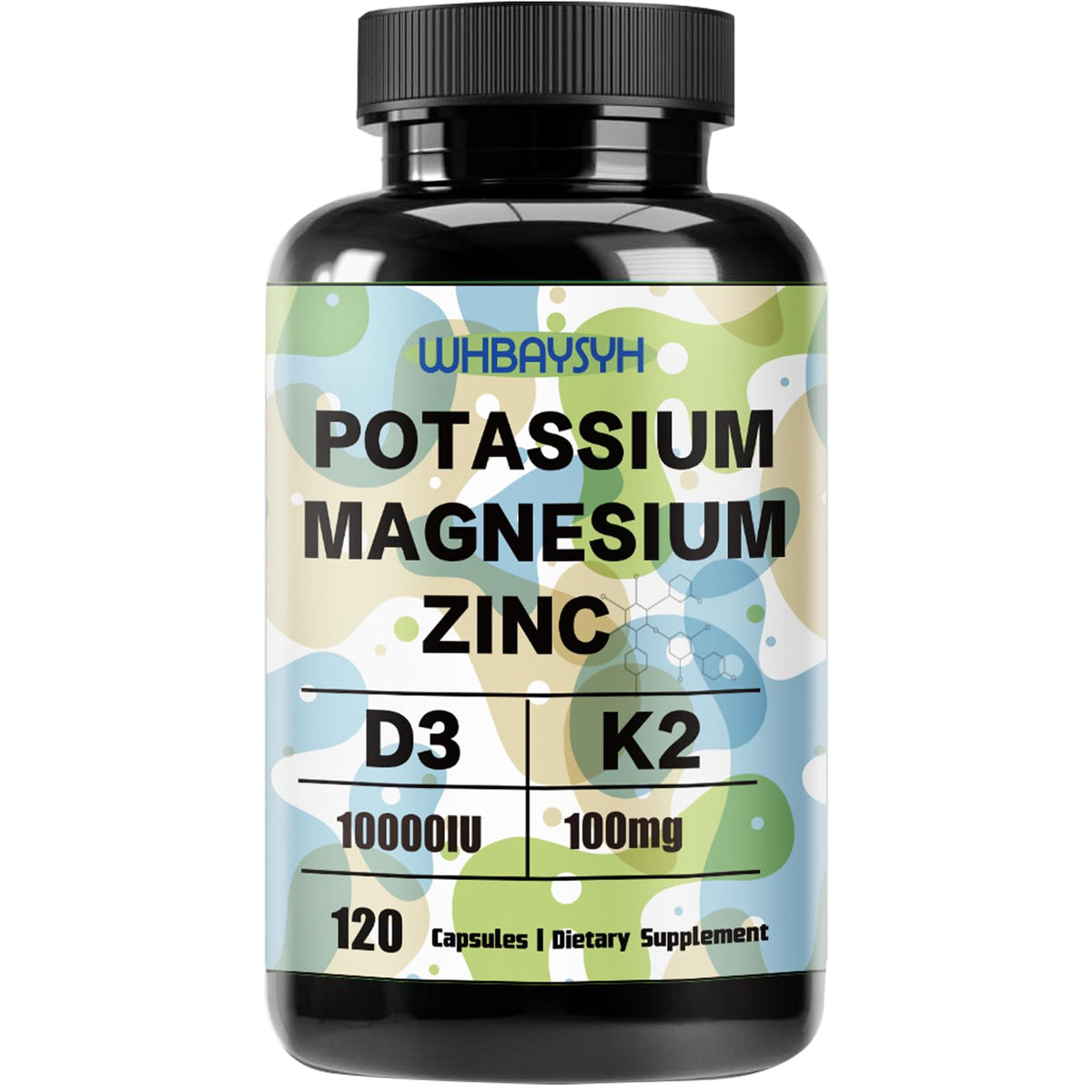 Bouteille WHBAYSYH Potassium Magnésium Zinc équilibre électrolytes, soutien potentiel à l'énergie quotidienne.
