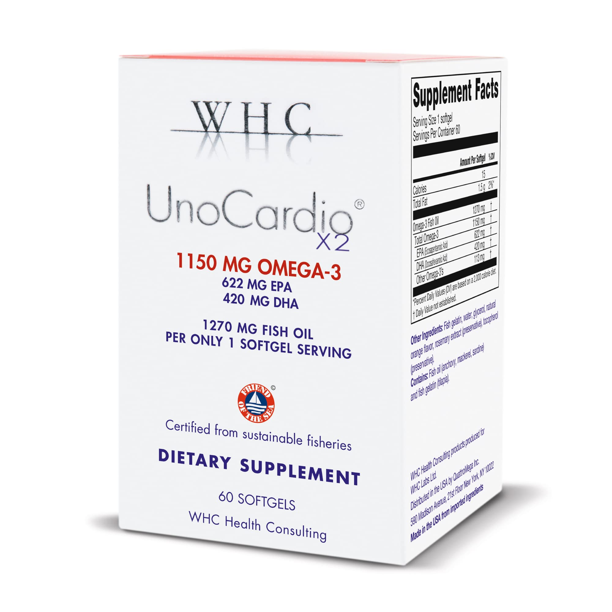 WHC UnoCardio X2 : bouteille d huile de poisson, oméga-3 pour quotidien actif.