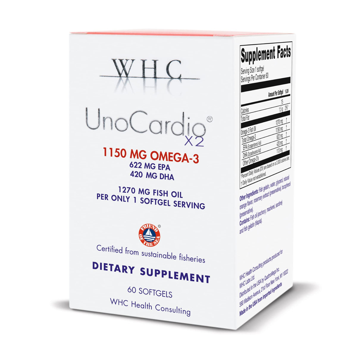 WHC UnoCardio X2 : bouteille d huile de poisson, oméga-3 pour quotidien actif.