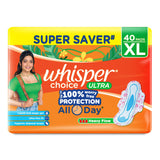 Whisper Choice serviettes hygiéniques ailées XL 40, protection fiable au quotidien.