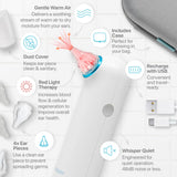 Whisper Ear Dryer, dimensions compactes, facile à glisser dans un sac.