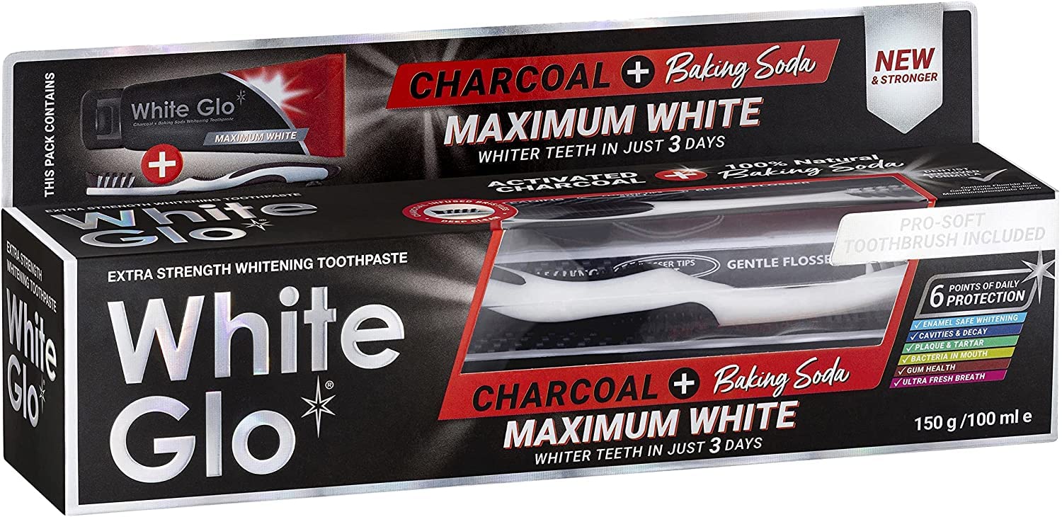 White Glo dentifrice charbon actif et bicarbonate pour éclaircir les dents