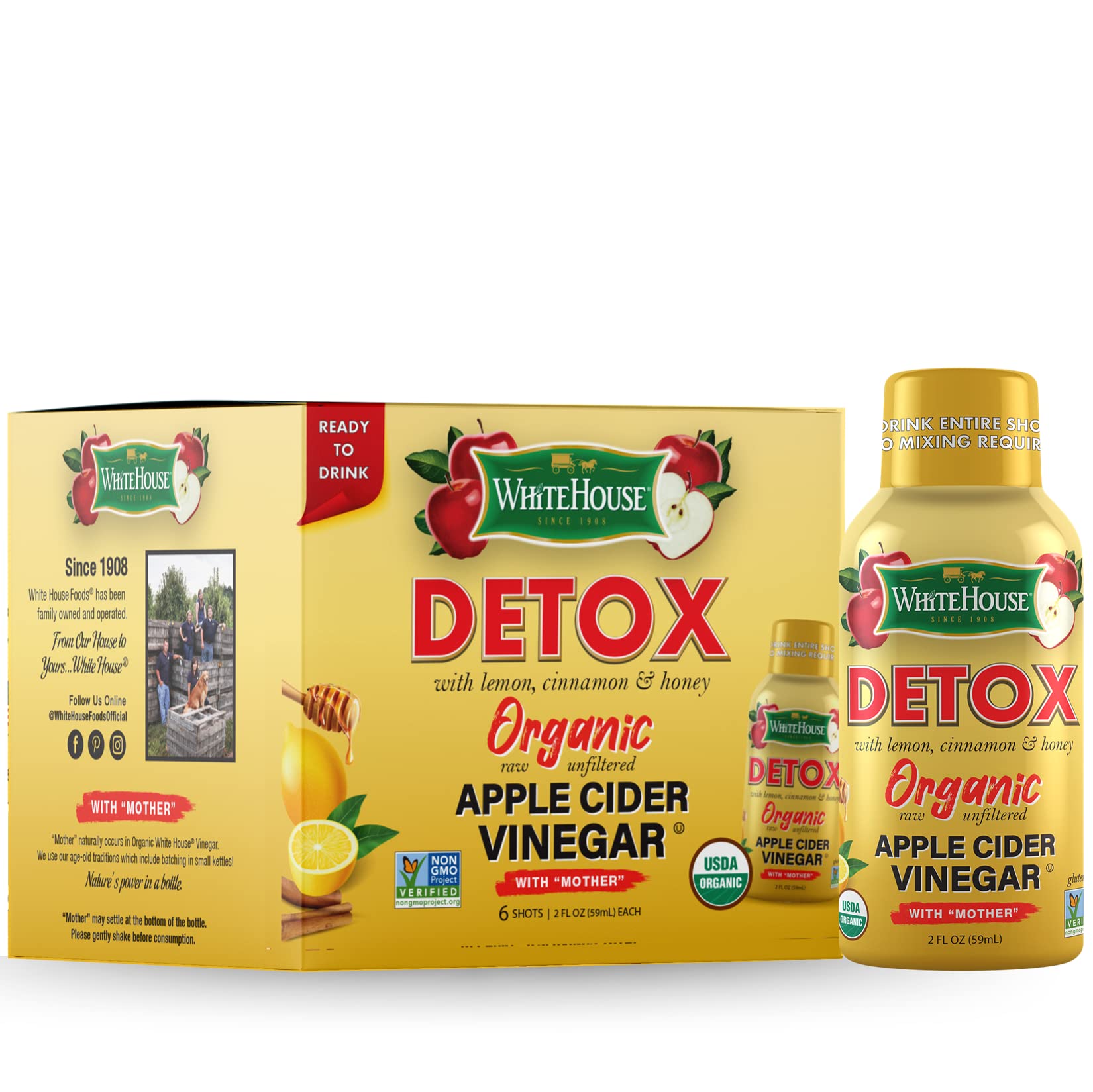 White House Detox Shot pomme-crue en bouteille 60 ml, pour un coup de pouce rapide.