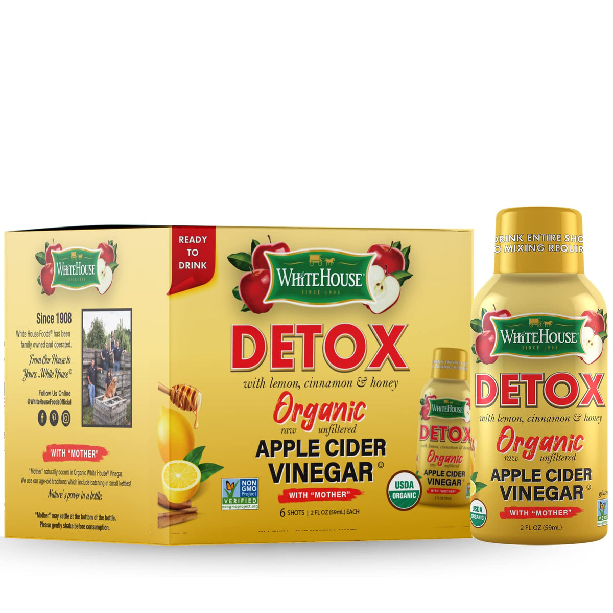White House Detox Shot pomme-crue en bouteille 60 ml, pour un coup de pouce rapide.