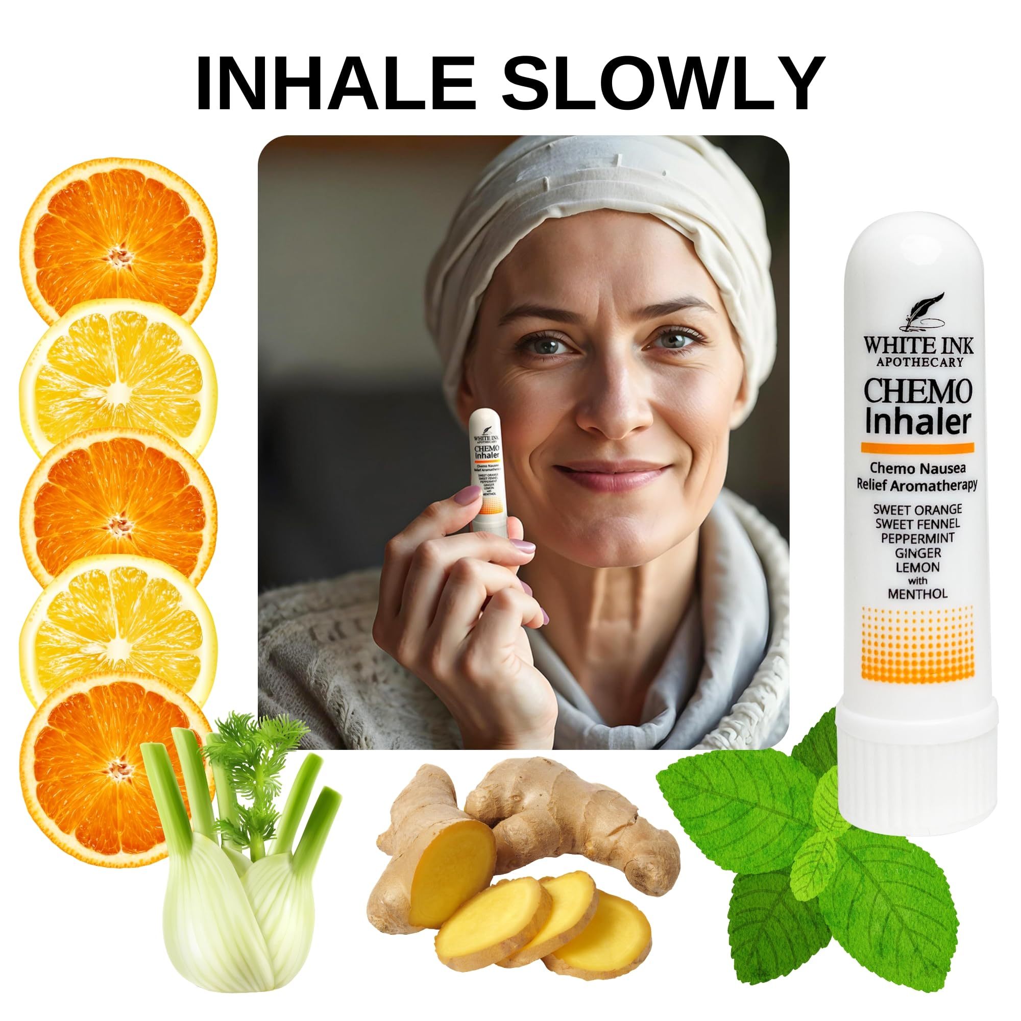 Design discret et portable de l'inhalateur nasal White Ink Apothecary.