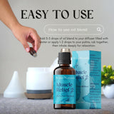 White Naturals Muscle Relief est montré avec diffuseur aromathérapie offrant relaxation.