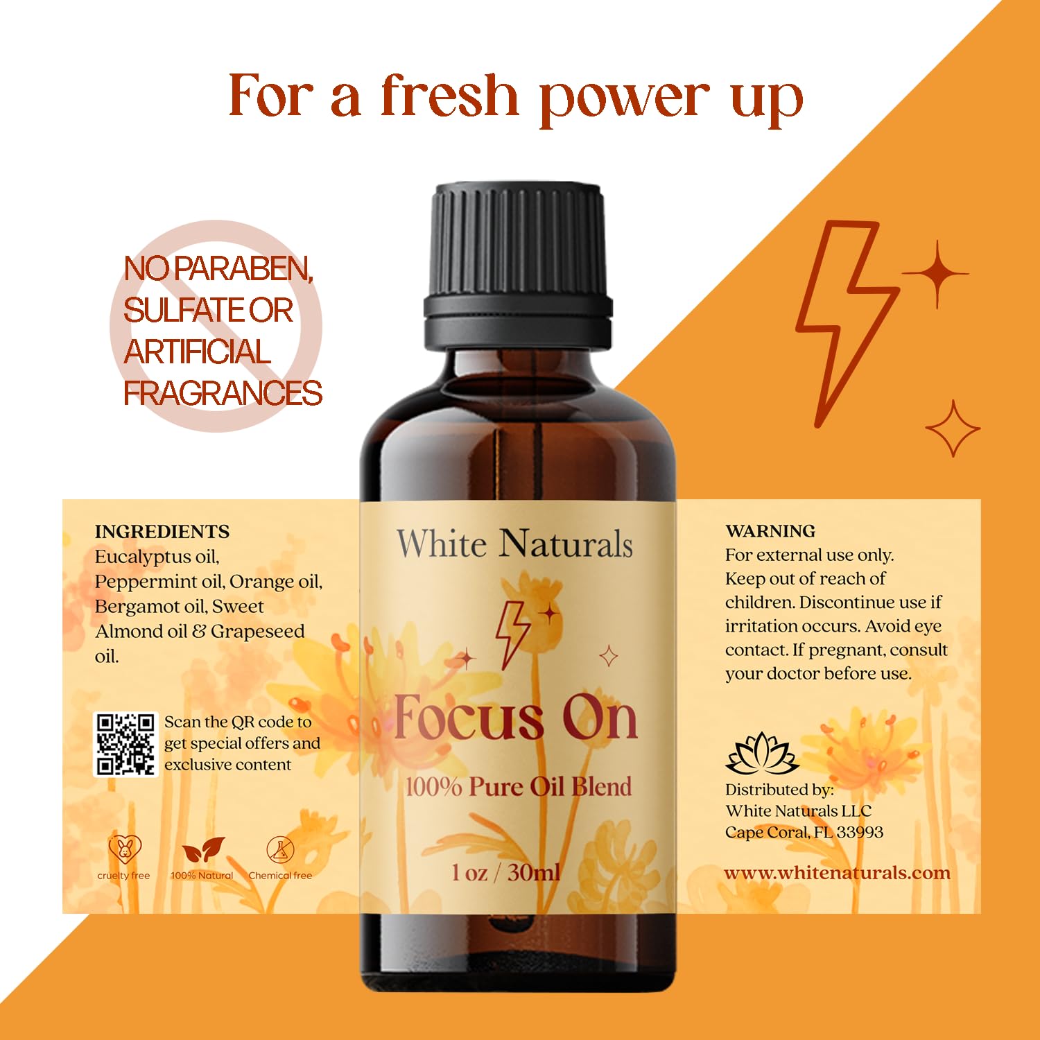 Emballage ambré White Naturals Focus On, maintien de la fraîcheur et de la qualité aromatique.