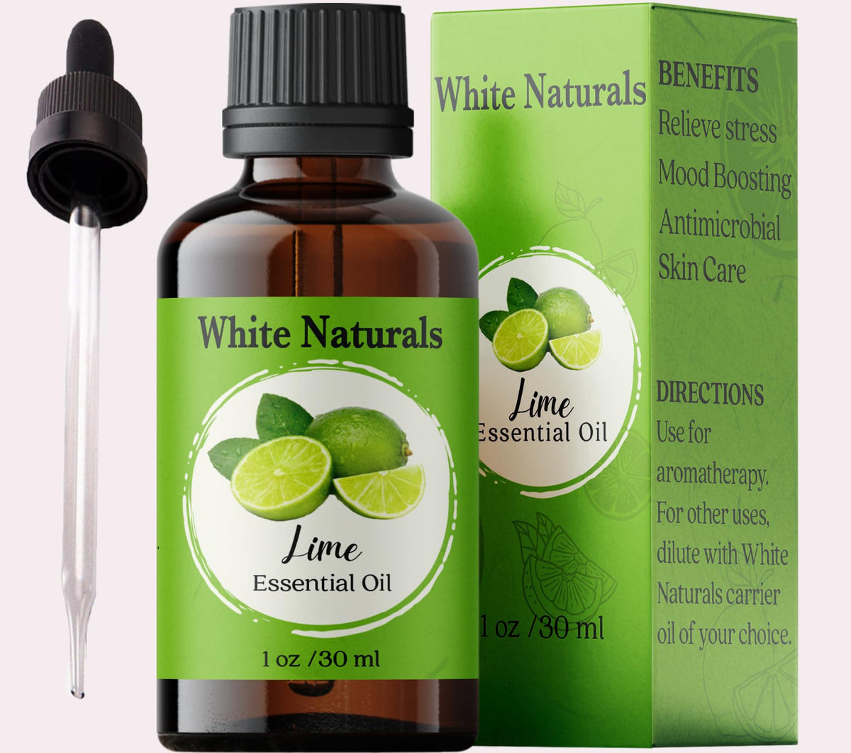 White Naturals Citron Vert dans bouteille ambrée préservant la pureté et l'arôme.