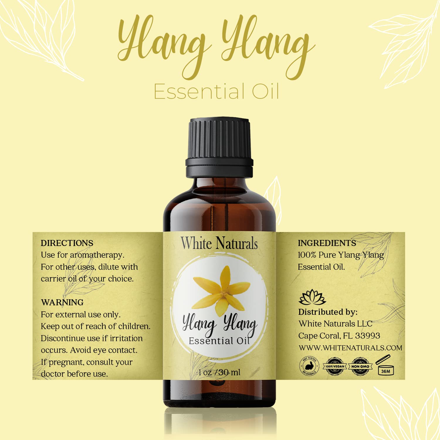 White Naturals huile essentielle Ylang-Ylang, massage et détente avec application adaptée