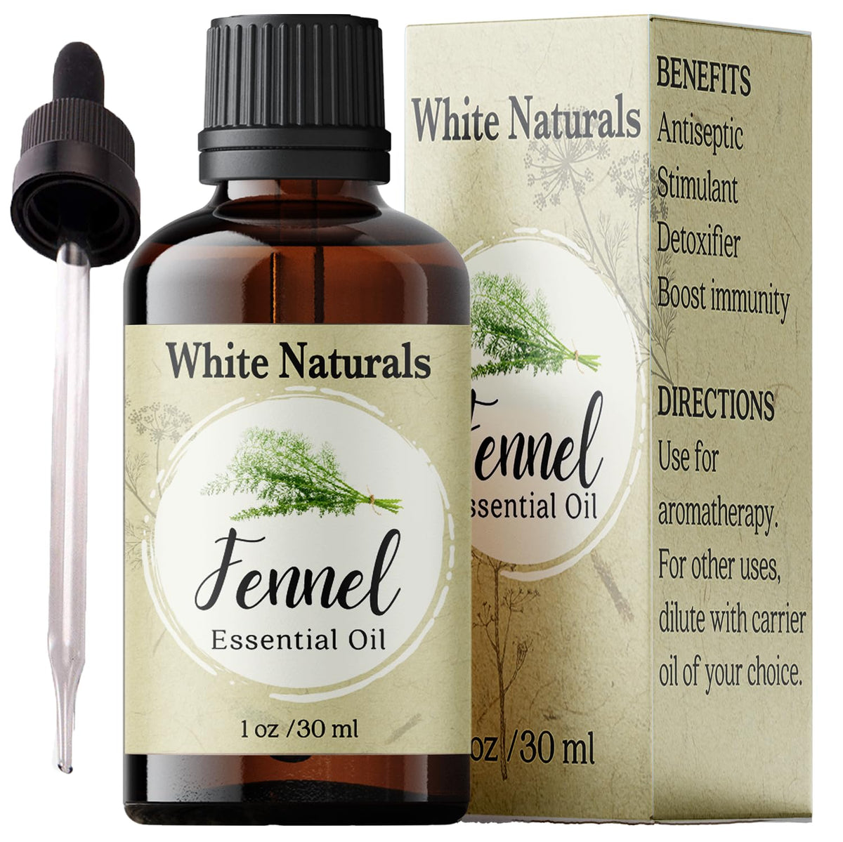White Naturals huile fenouil, bouteille 1 oz prête à diffuser pour aromathérapie.