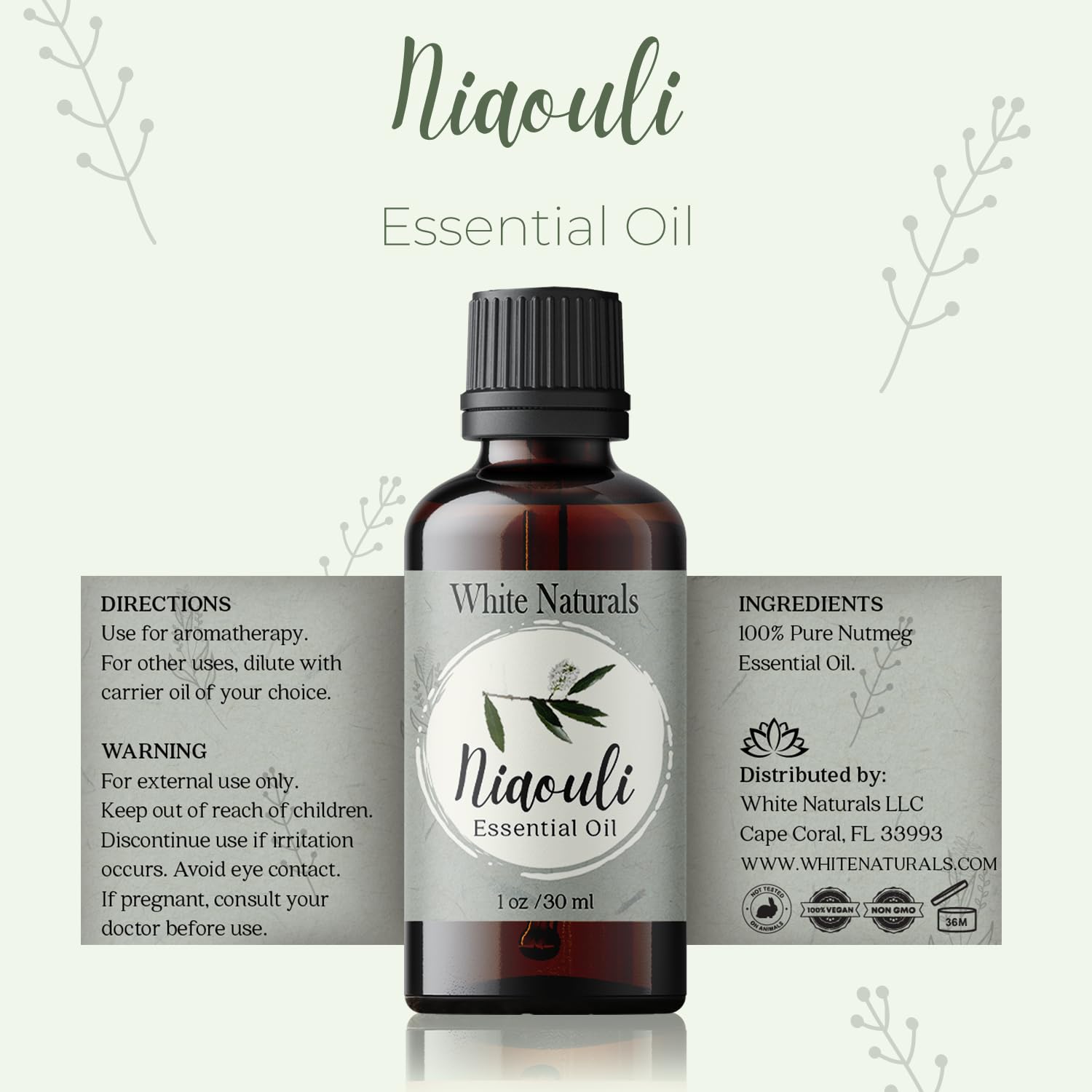 White Naturals Organic Niaouli, massage aromatique pour détente à domicile.