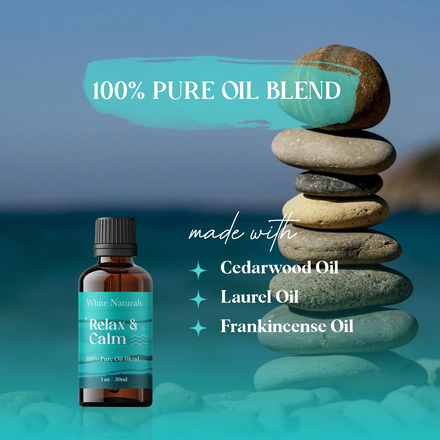 White Naturals Relax & Calm, gouttes huile—diffusion rapide pour une ambiance sereine.