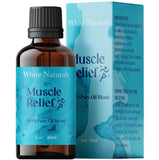 White Naturals Muscle Relief : flacon ambré prêt à soulager les muscles après effort.