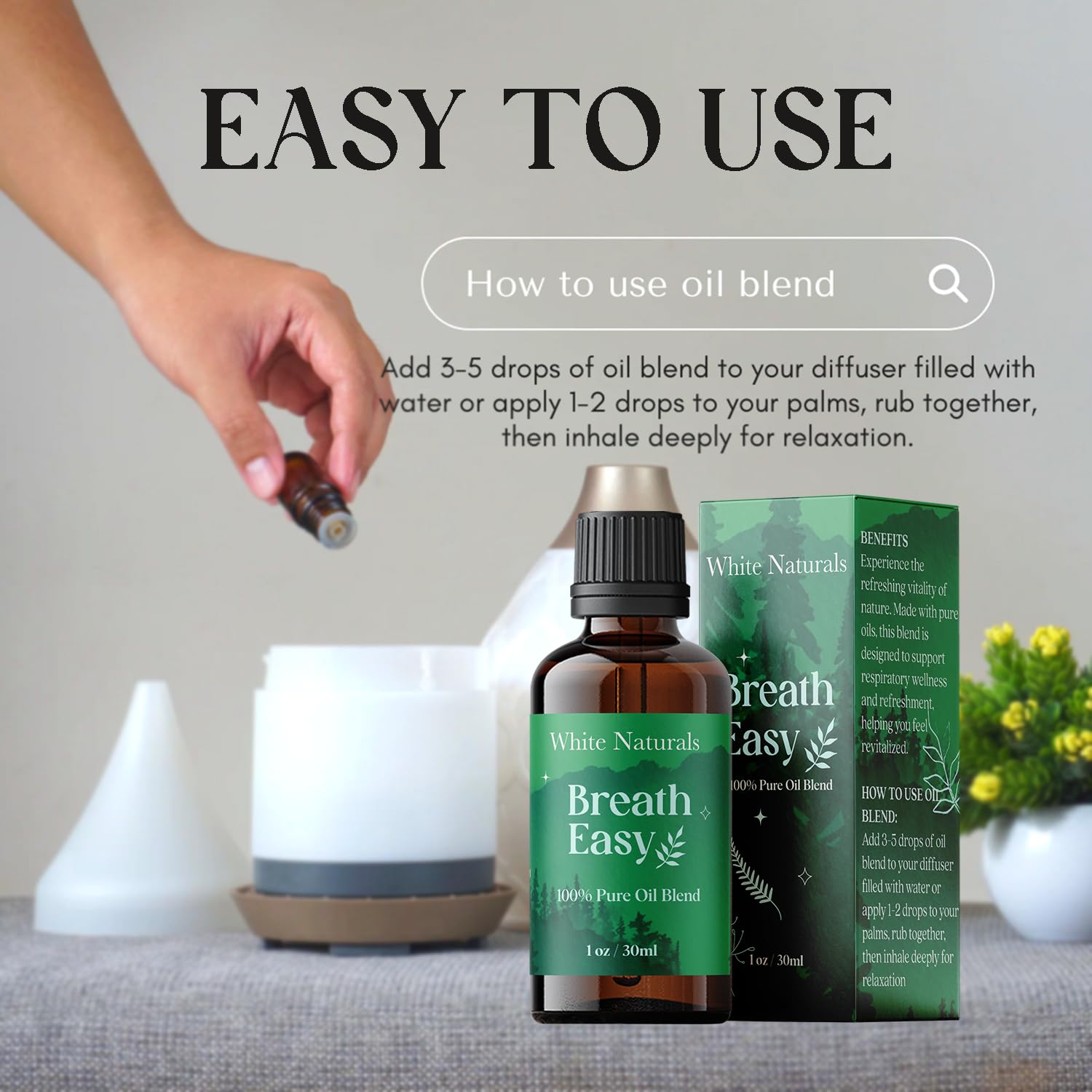 White Naturals Respirefacile – diffuseur prêt à l’emploi pour une atmosphère vivifiante.