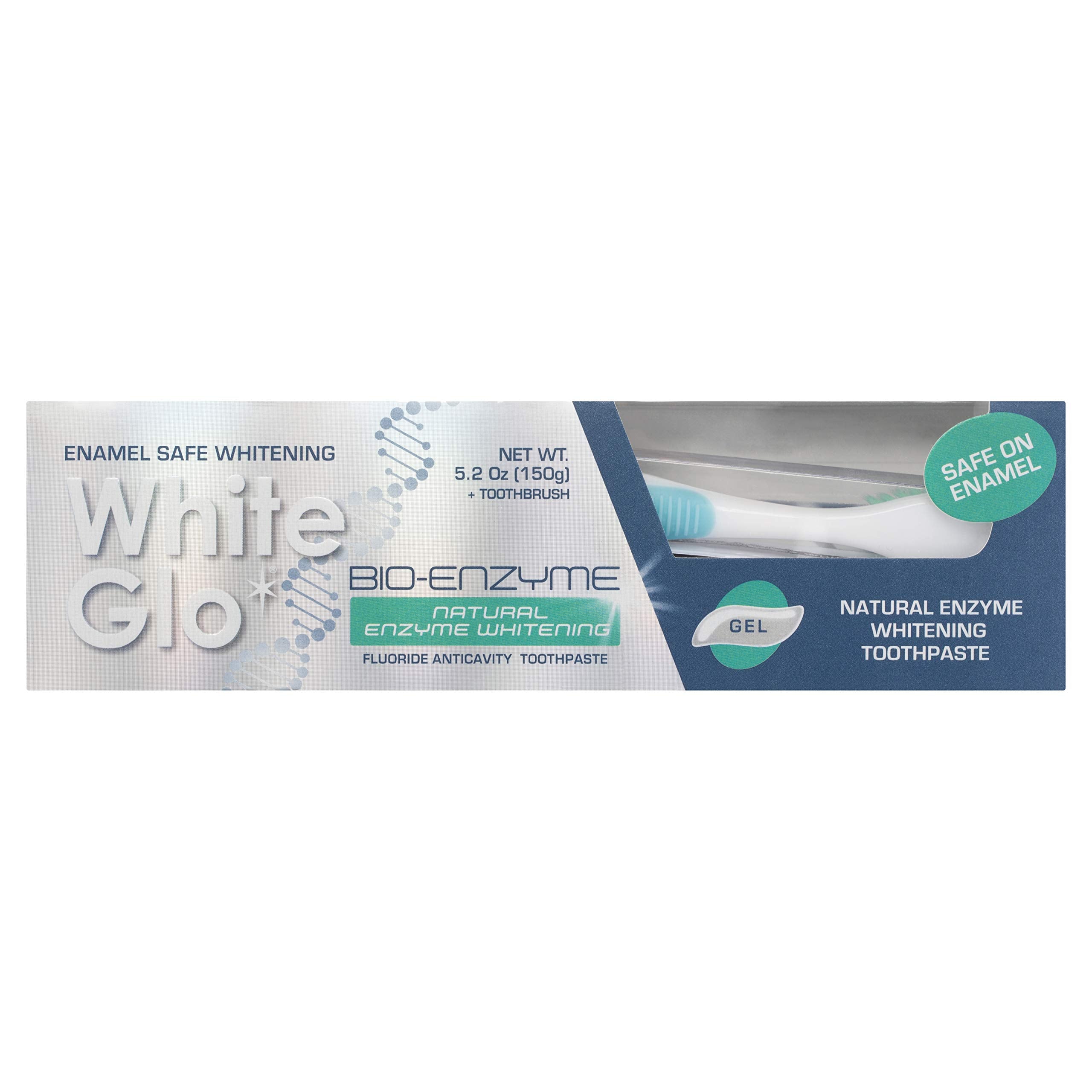 Dentifrice White Glo Bioenzyme, tube, action blanchissante en douceur.