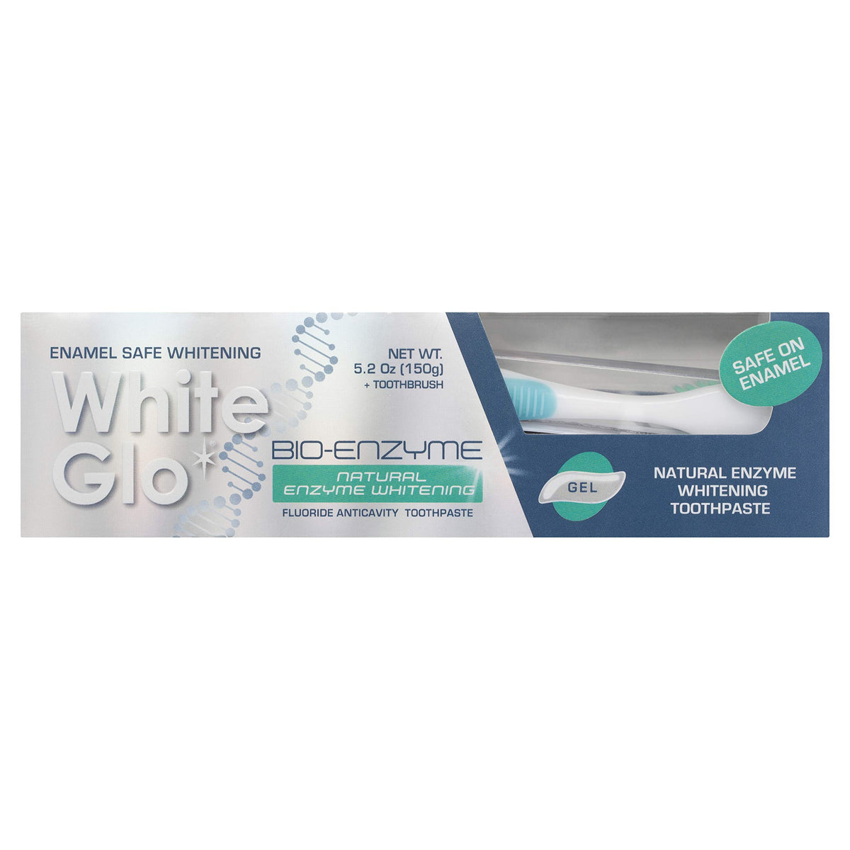 Dentifrice White Glo Bioenzyme, tube, action blanchissante en douceur.