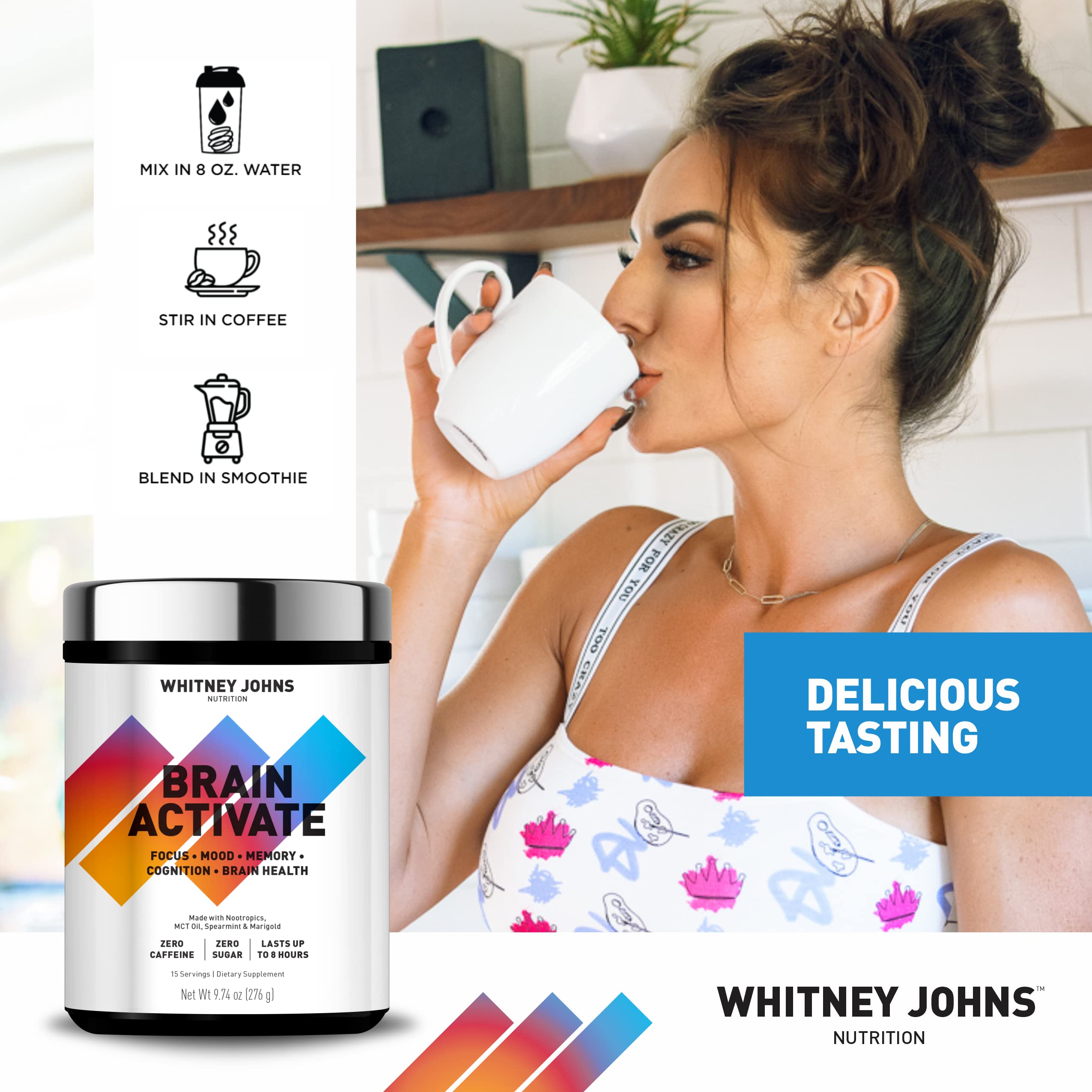 Whitney Johns Brain Activate MCT C8: apport rapide de cétones pour énergie cérébrale