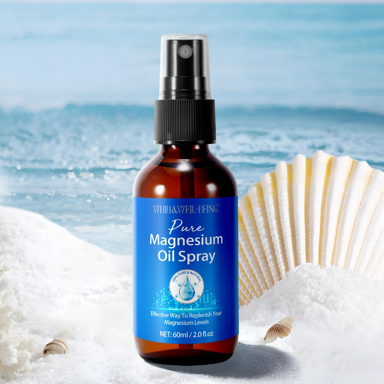 WHLH et WELL-BEING magnésium spray, produit naturel dans le flacon verre