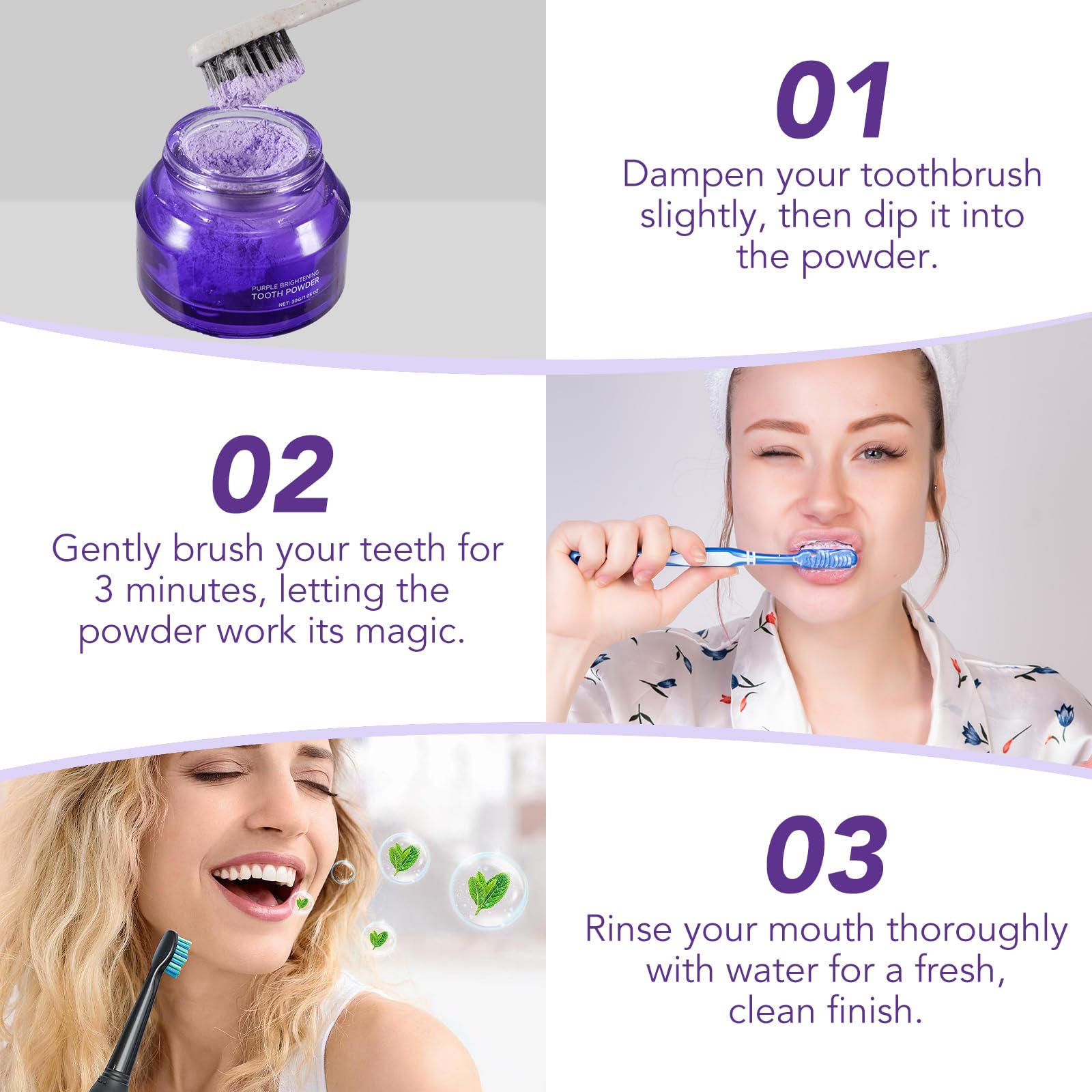 WHLH & WELL-BEING poudre éclaircissante pour dents, rituel brossage, résultat progressif.