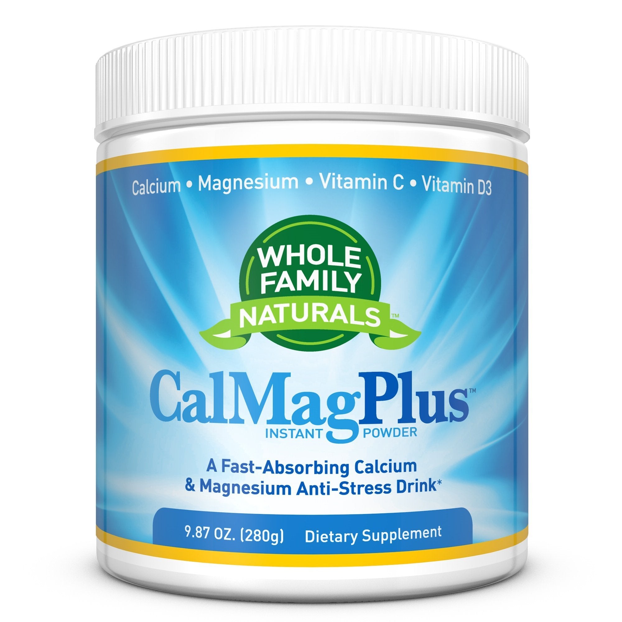 CalMag Plus Whole Family Naturals, poudre dans eau chaude pour détente nocturne.