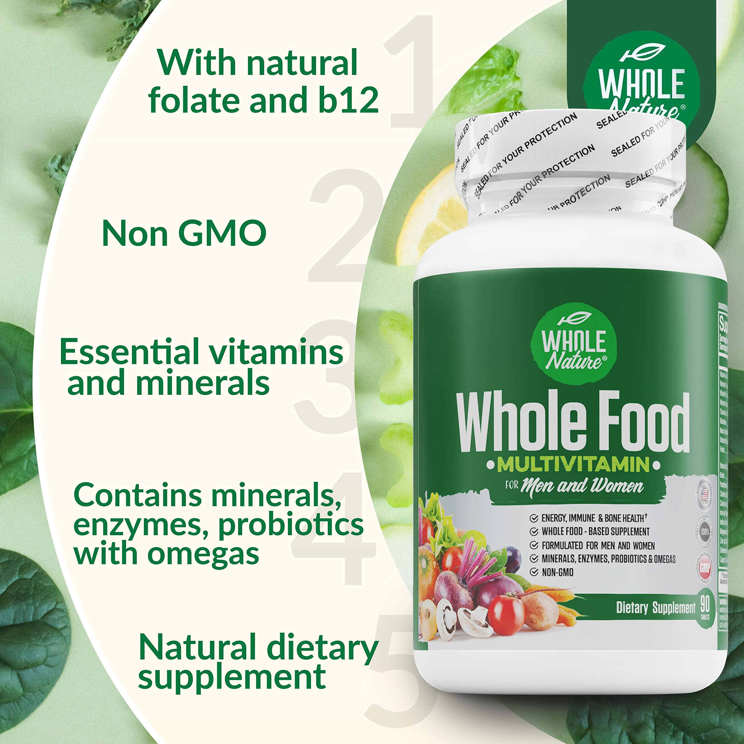 Whole Nature ingrédients végétaux pour une supplémentation naturelle au quotidien.