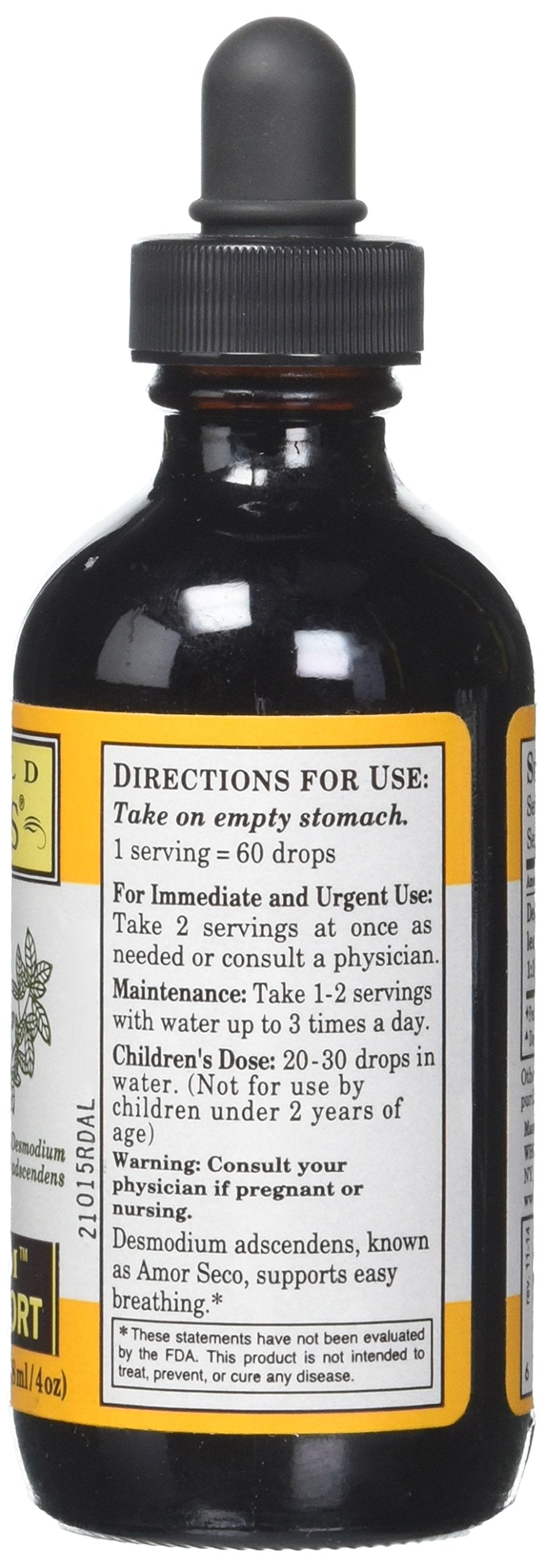 Whole World Botanicals Royal Allergy & Lung Double Strength – étiquette lisible indiquant les ingrédients