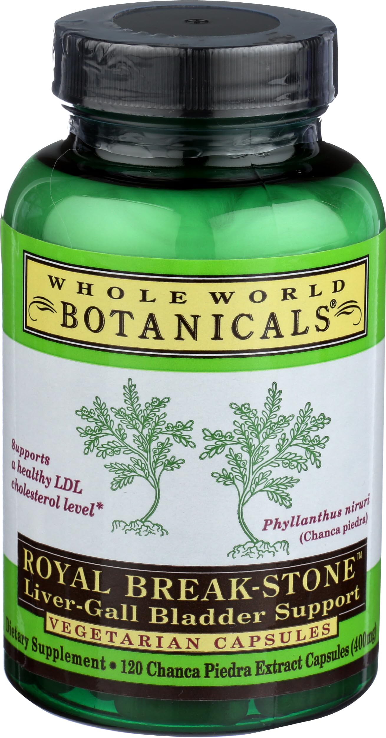 Whole World Botanicals Royal Chanca Piedra – flacon et capsules, soutien foie et vésicule.