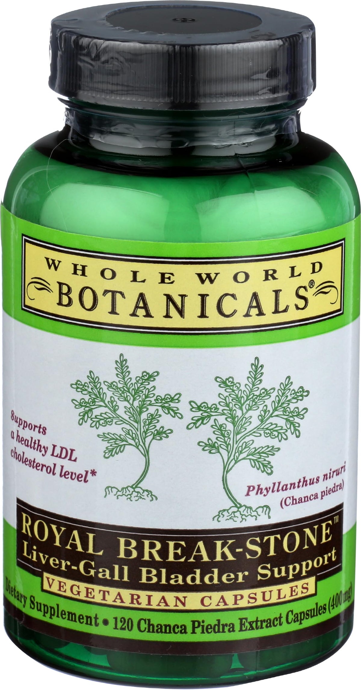Whole World Botanicals Royal Chanca Piedra – flacon et capsules, soutien foie et vésicule.