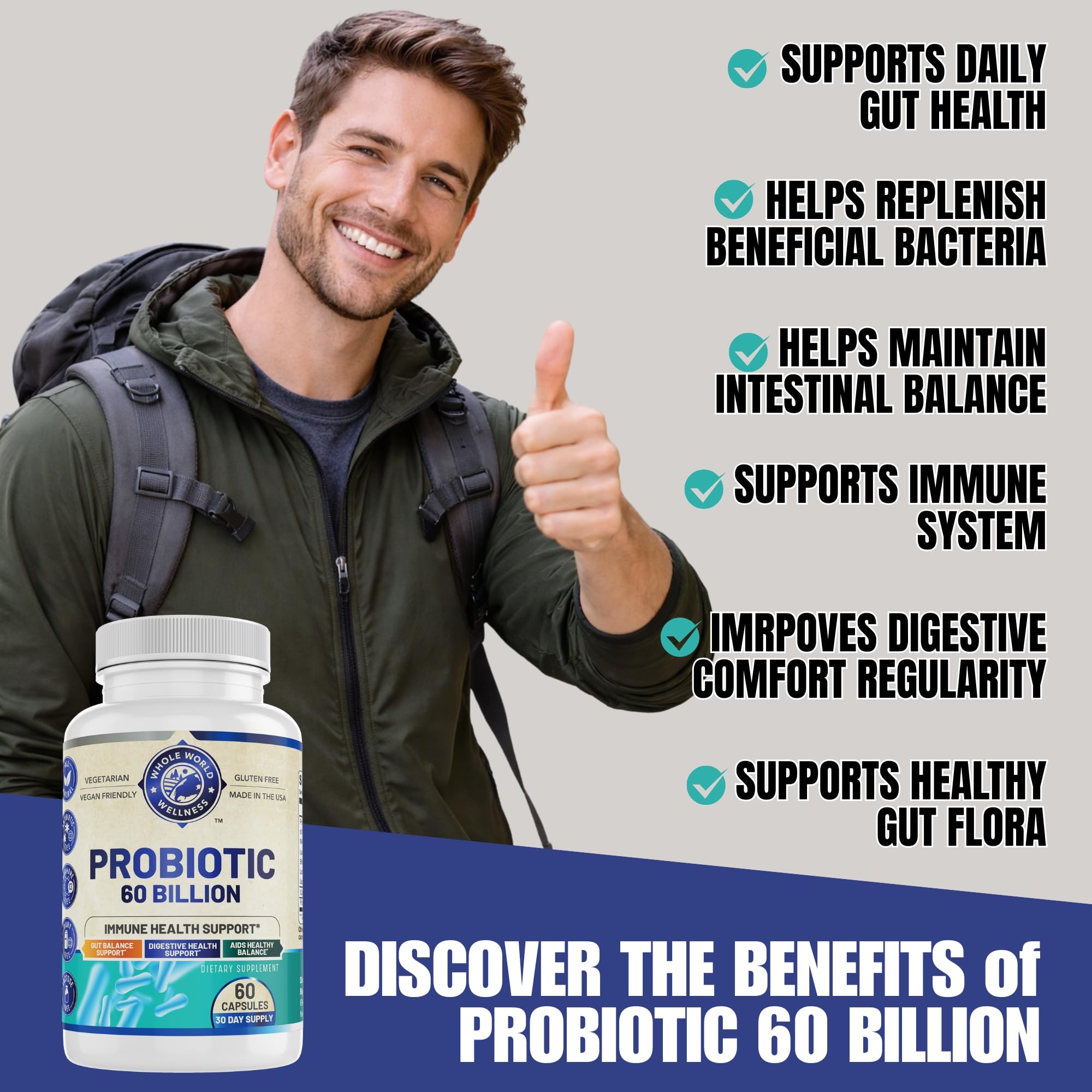 Bienfaits immunitaires potentiels grâce aux probiotiques Whole World Wellness.