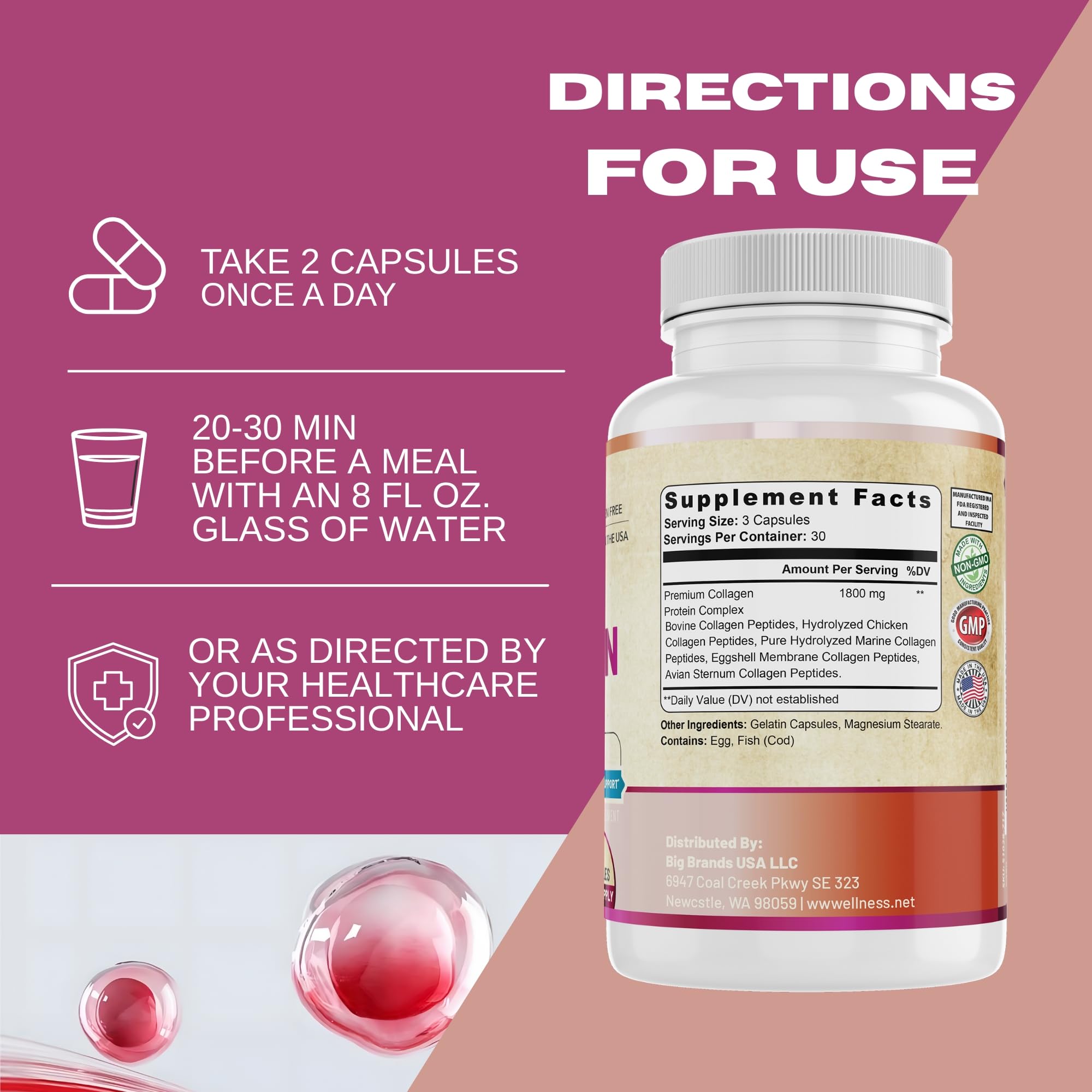 WHOLE WORLD WELLNESS Collagen Complex - Bouteille ouverte, démarrage facile de votre routine beauté.