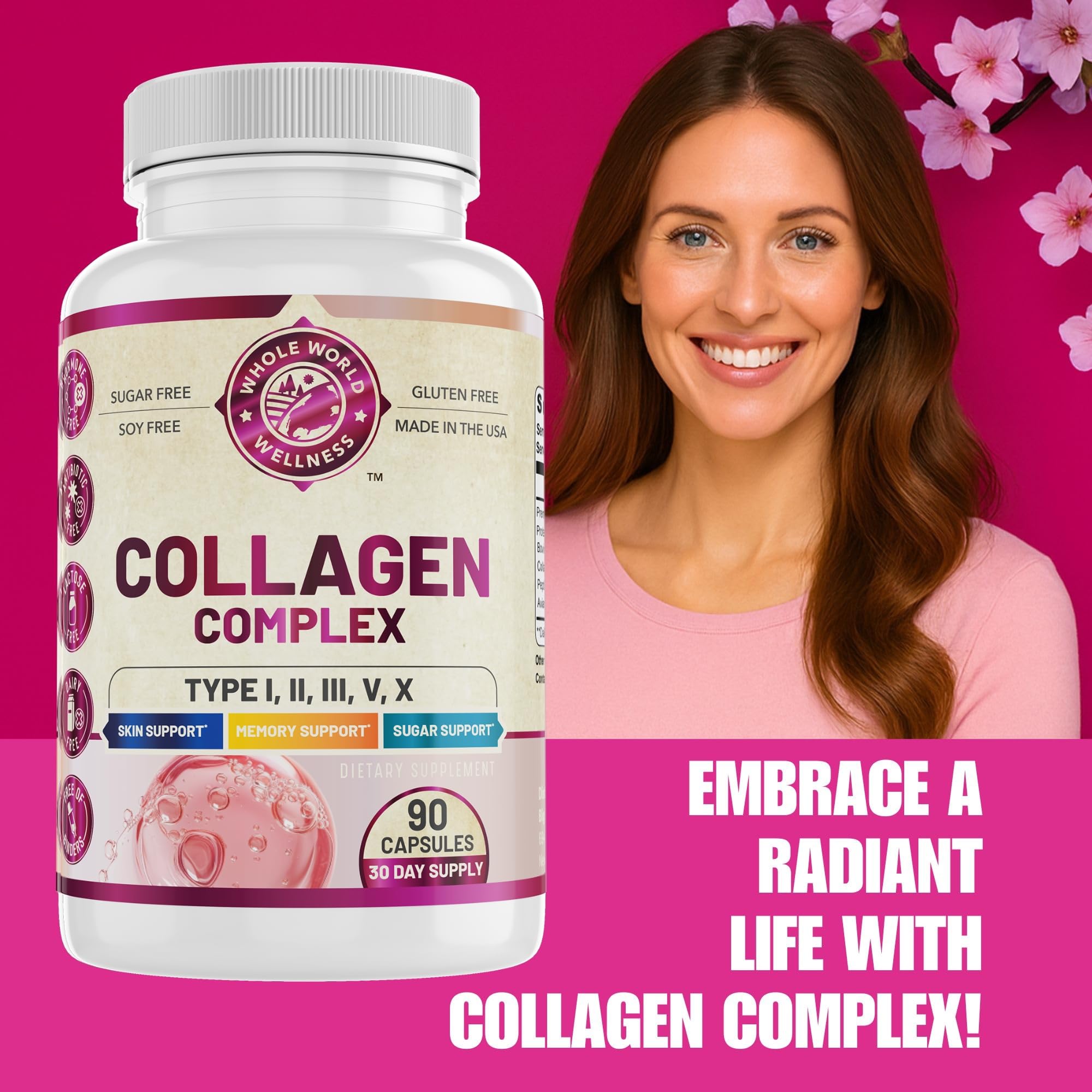 WHOLE WORLD WELLNESS Collagen Complex - Capsules, apport de collagène facilement intégrable.