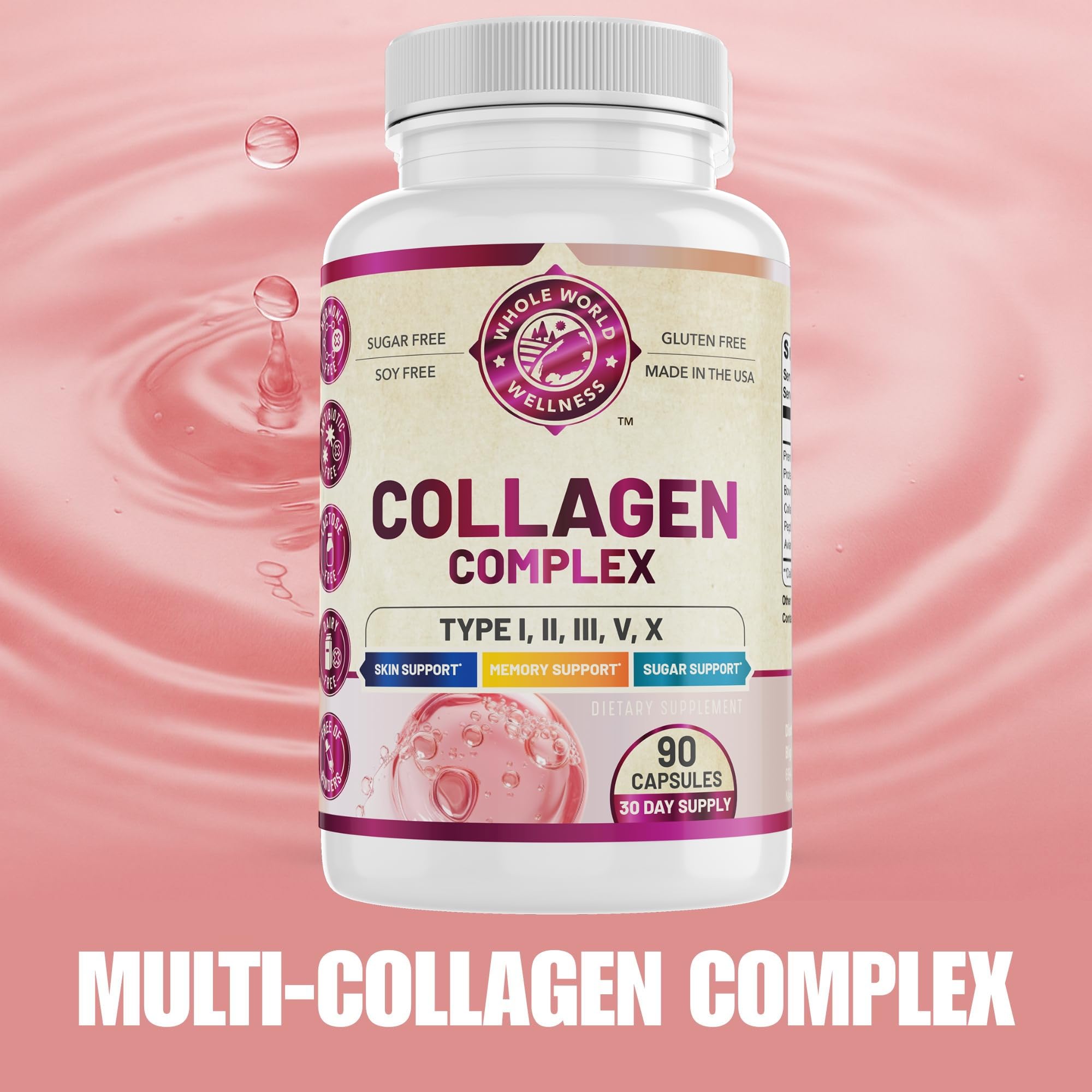 WHOLE WORLD WELLNESS Collagen Complex - Gros plan sur les capsules, usage pratique au quotidien.
