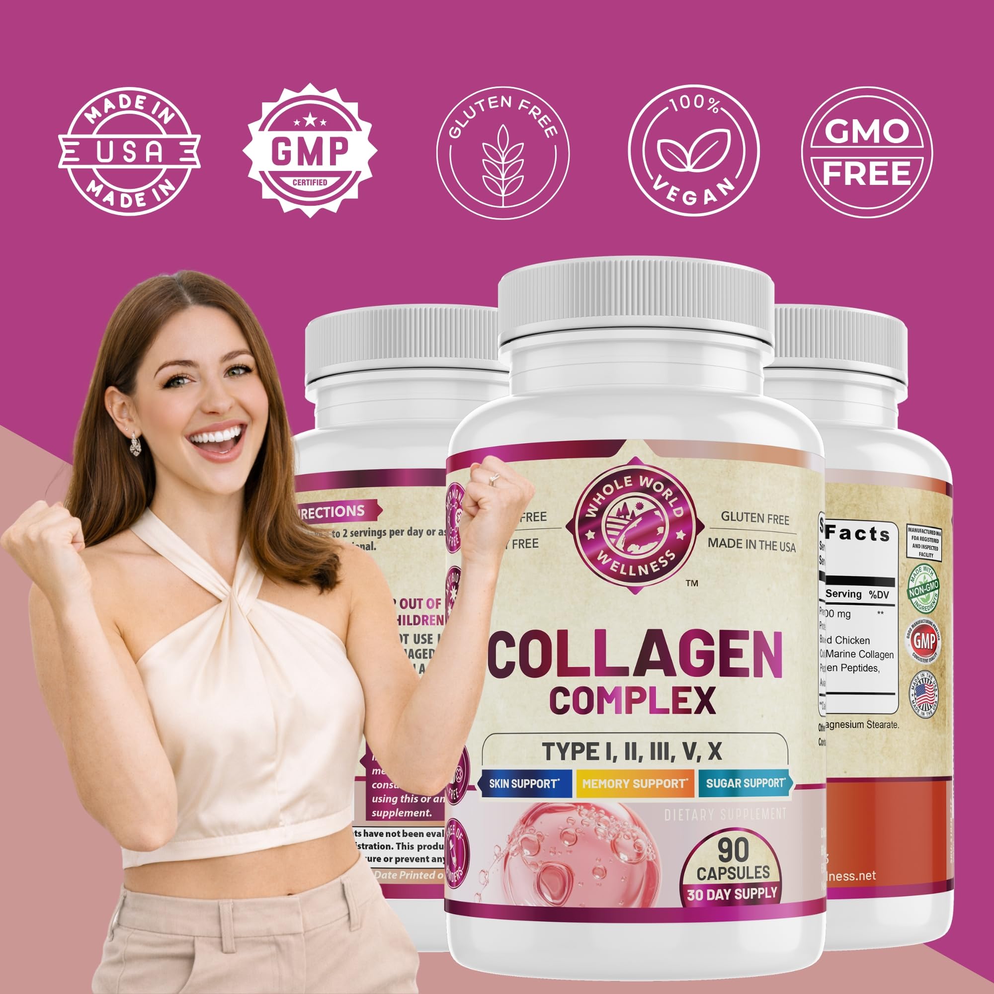 WHOLE WORLD WELLNESS Collagen Complex - Utilisation quotidienne, formulation adaptée à un mode de vie sain.