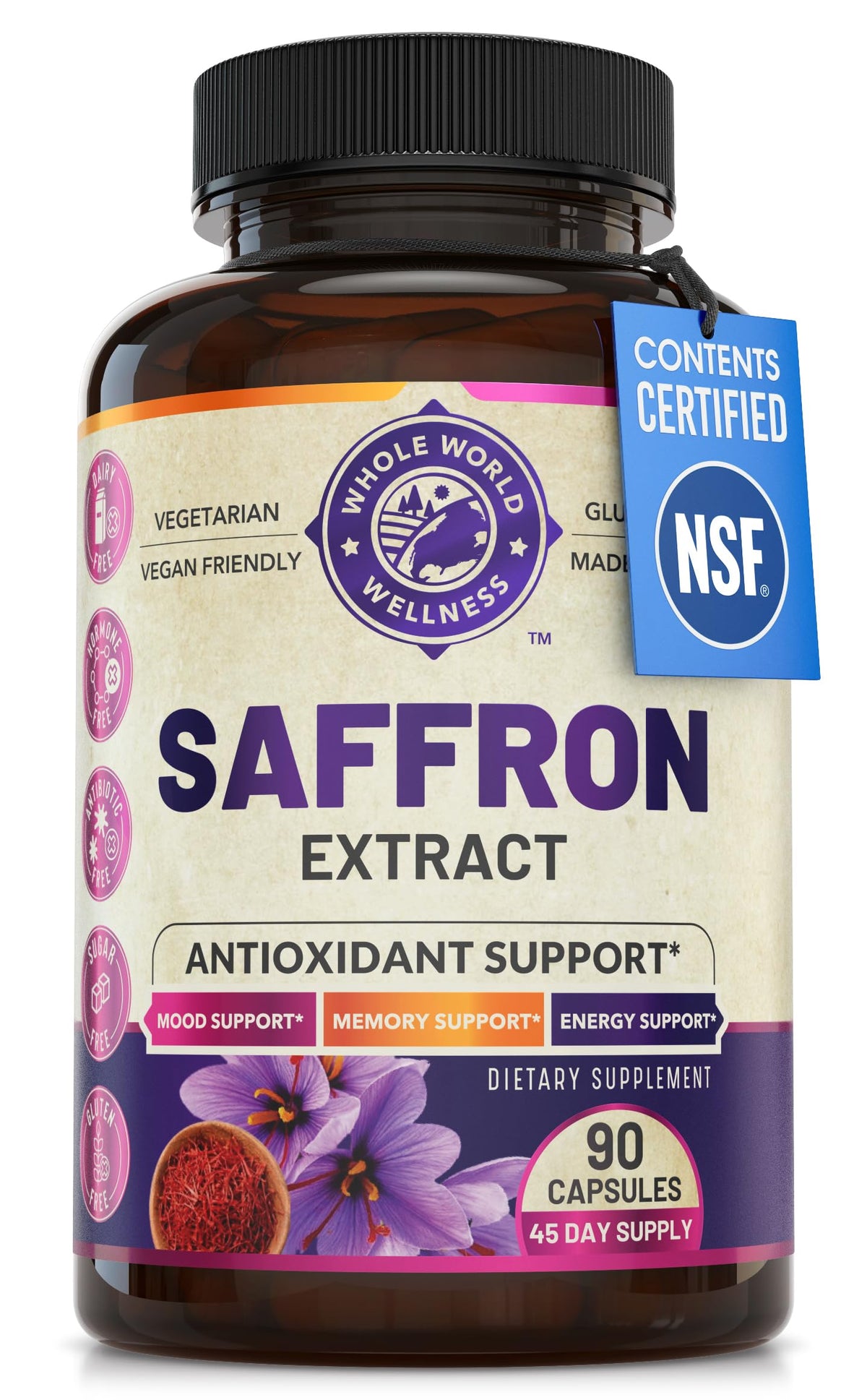 WHOLE WORLD WELLNESS safran extrait, bouteille prête à l’emploi pour équilibre quotidien.
