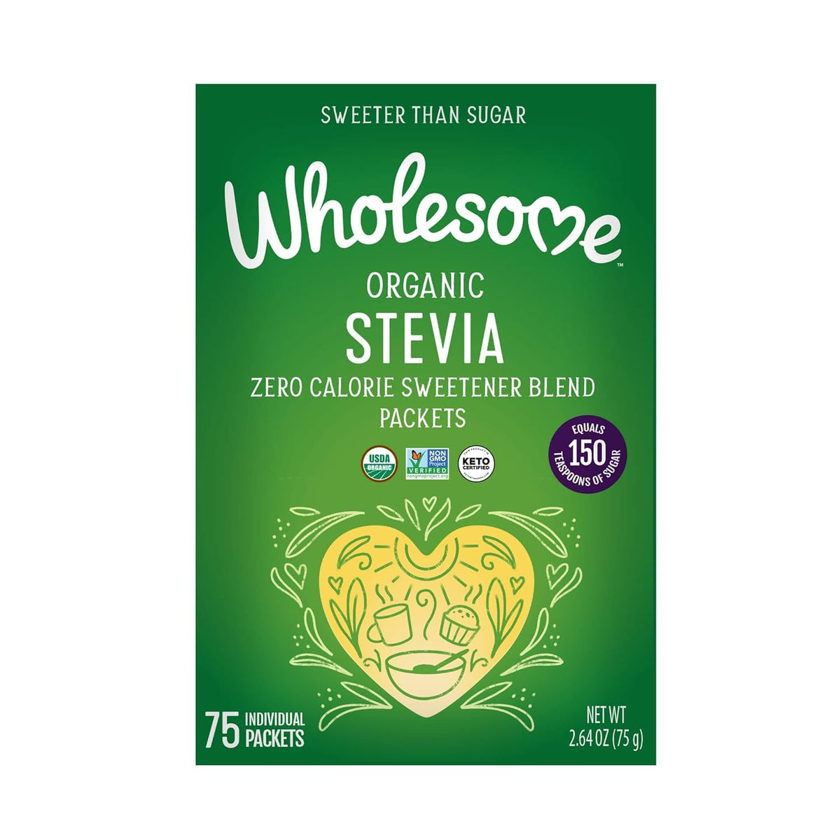 Wholesome Stevia Organique – 75 sachets boîte: douceur naturelle pour thé et café.
