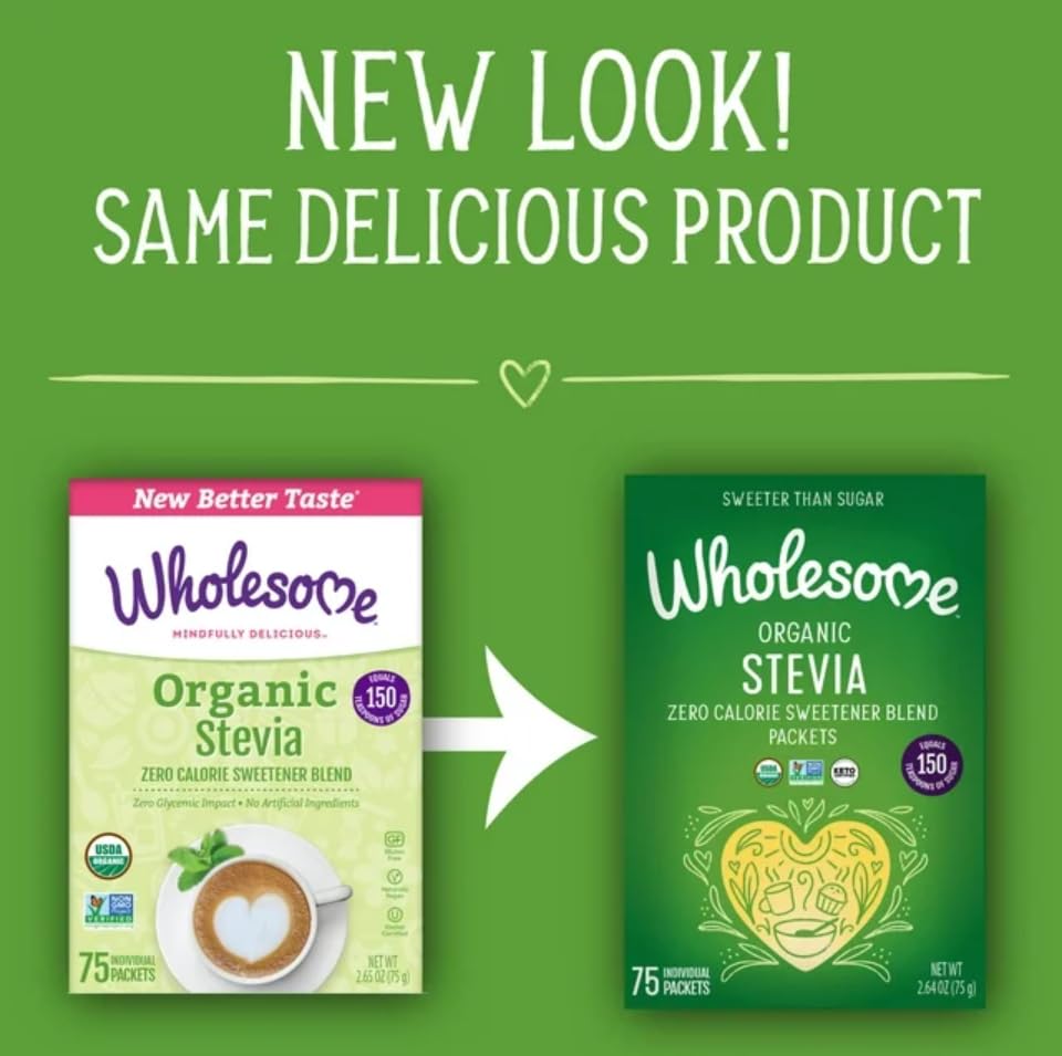 Wholesome Stevia Organique – boîte et sachets faciles à emporter en déplacement.