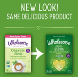 Wholesome Stevia Organique – boîte et sachets faciles à emporter en déplacement.