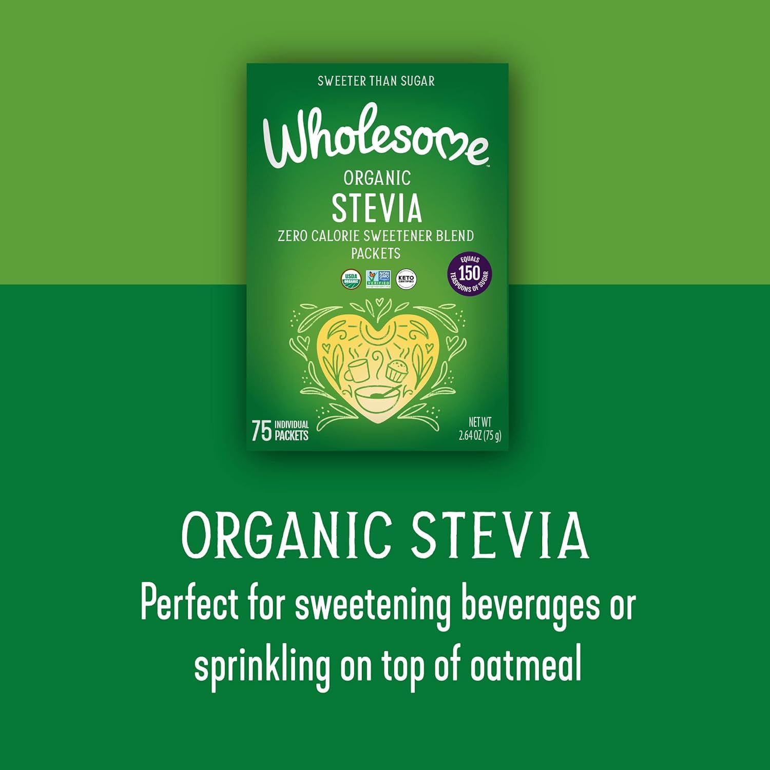 Wholesome Stevia Organique – sachets pratiques pour yaourt et céréales.