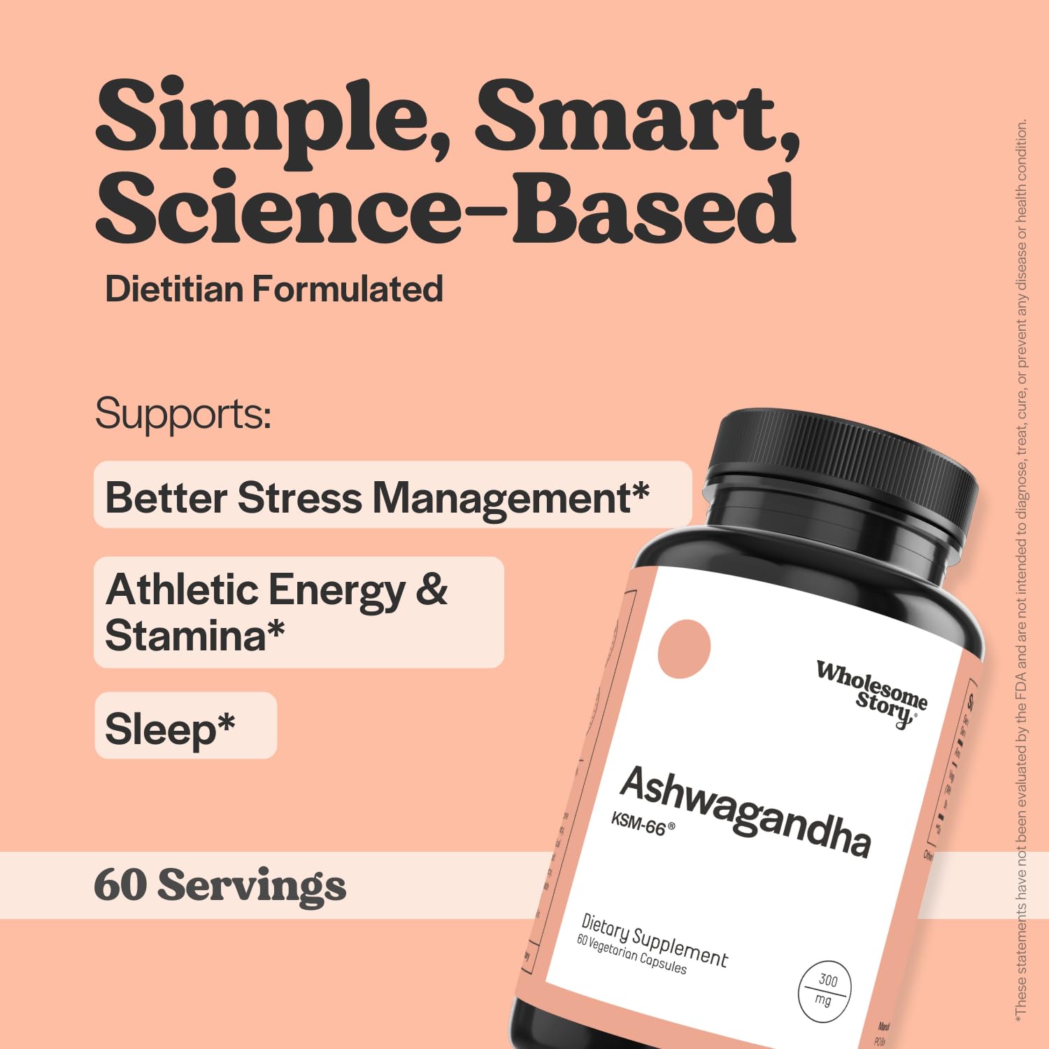 Bouteille végan d’ashwagandha Wholesome Story pour une routine pratique.