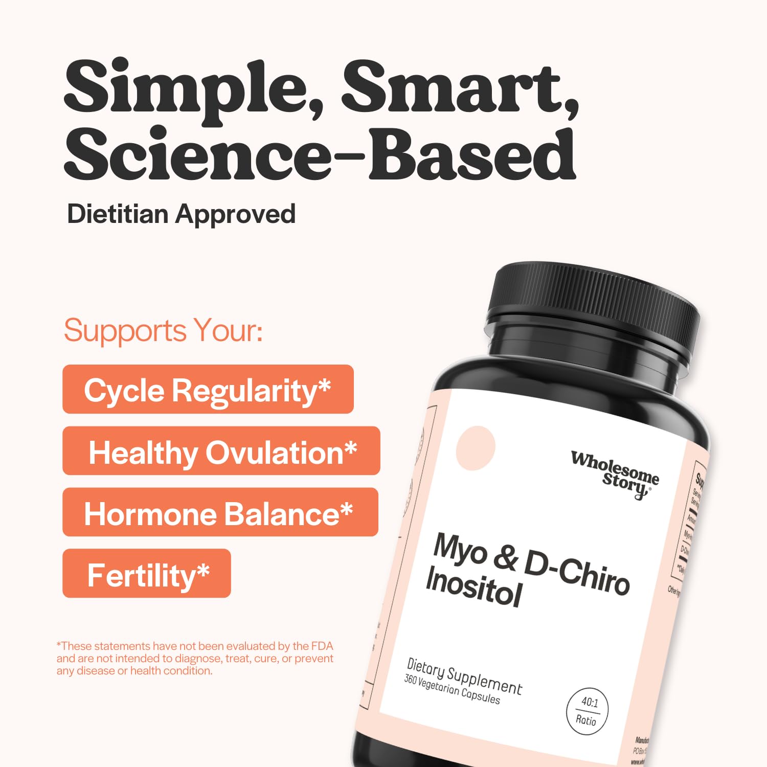 Wholesome Story D-Chiro-Inositol — comprimés visibles, soutien potentiel au cycle